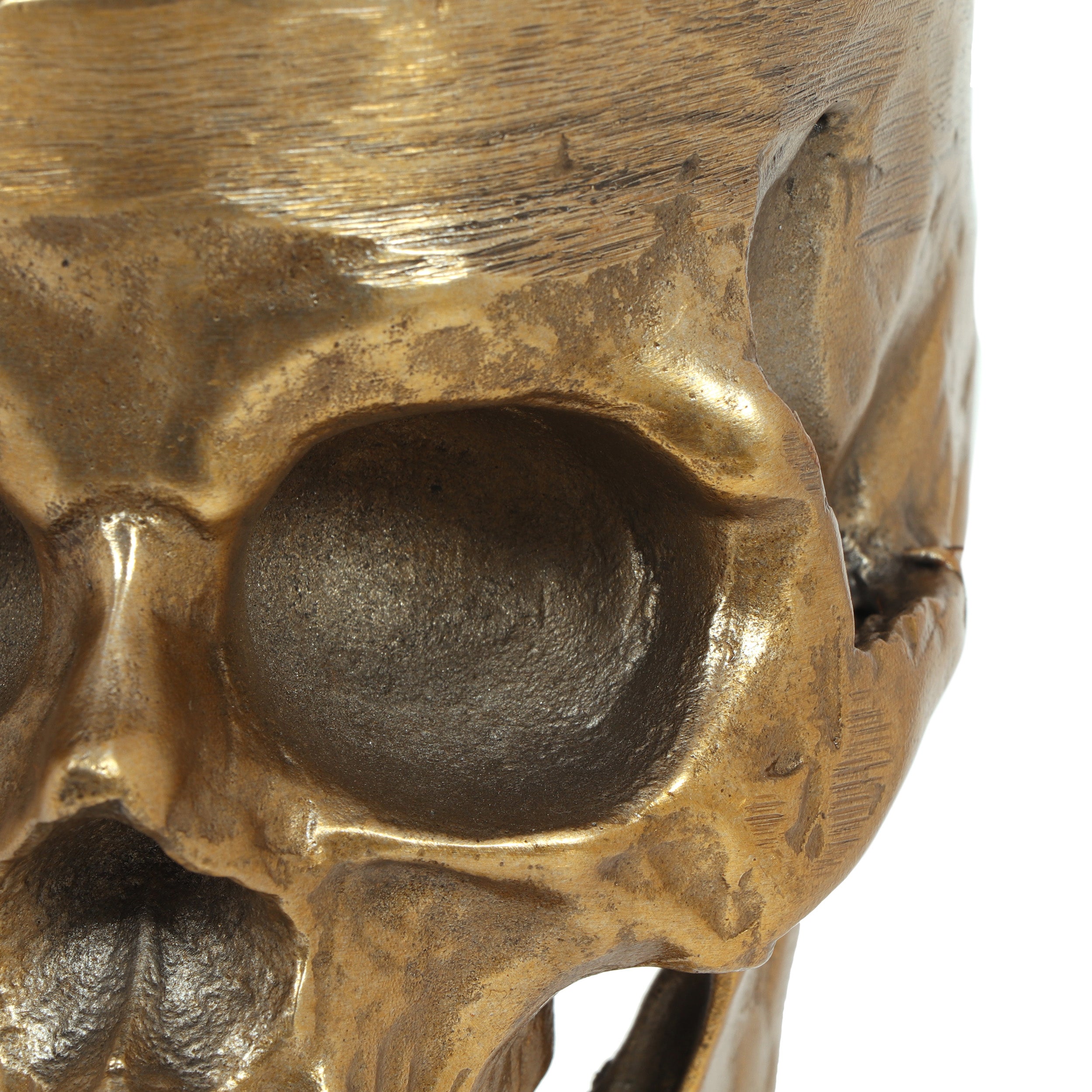 Niver Handcrafted Aluminum Skull Decor with Stand, Raw Brass and Black