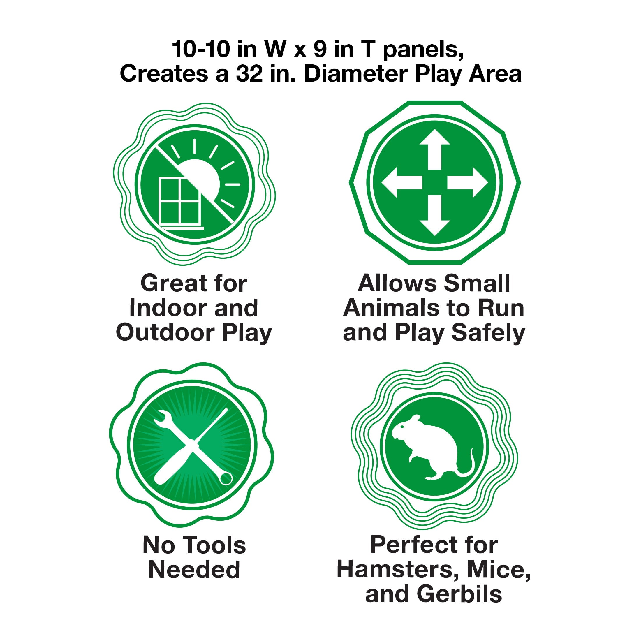 Pet Champion Small Animal Wire Playpen， Black， 9in Tall， 32in Diameter