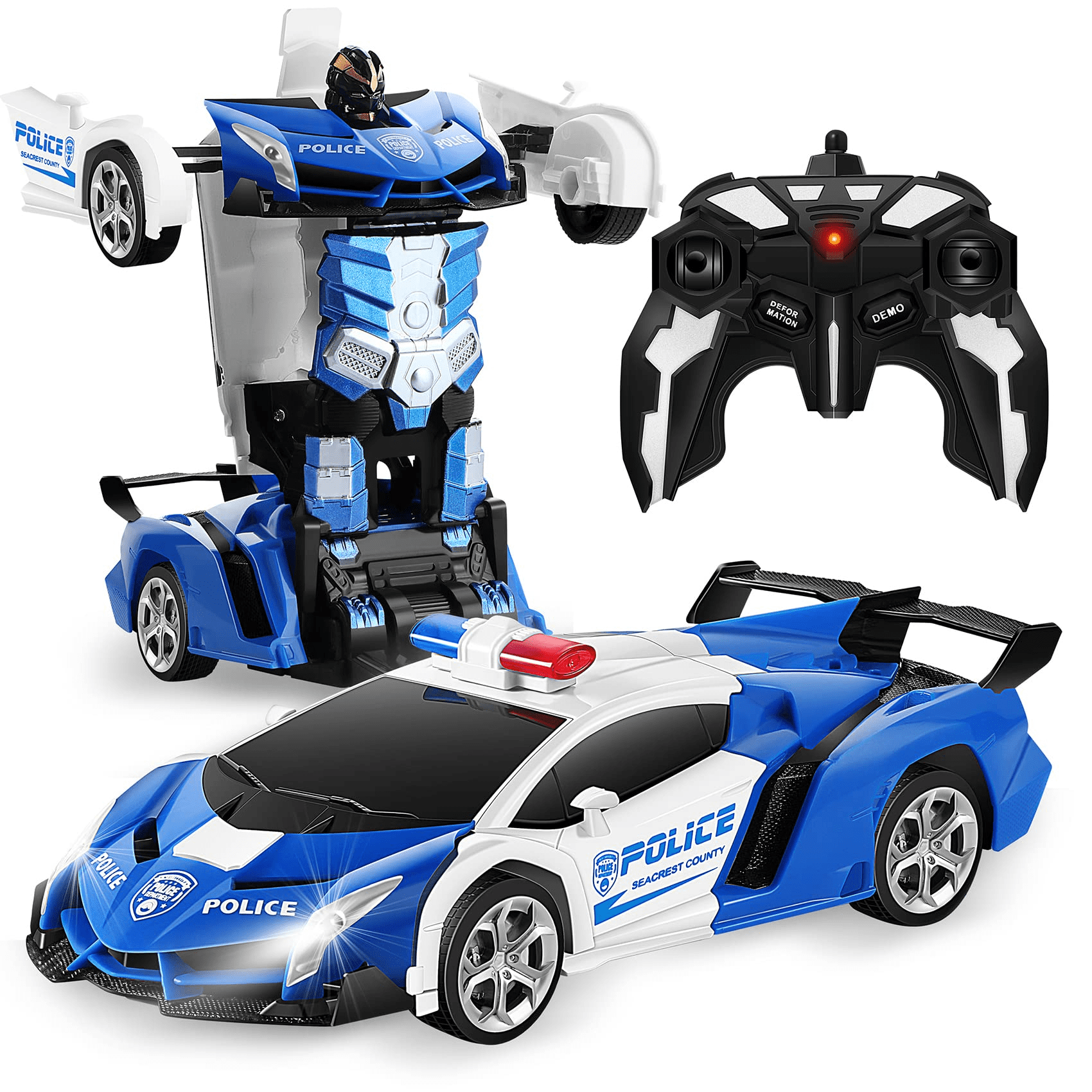 Transform RC Car Robot， Remote Control Car Independent 2.4G Robot Deformation Car Toy with One Button Transformation and 360 Speed Drifting 1:18 Scale