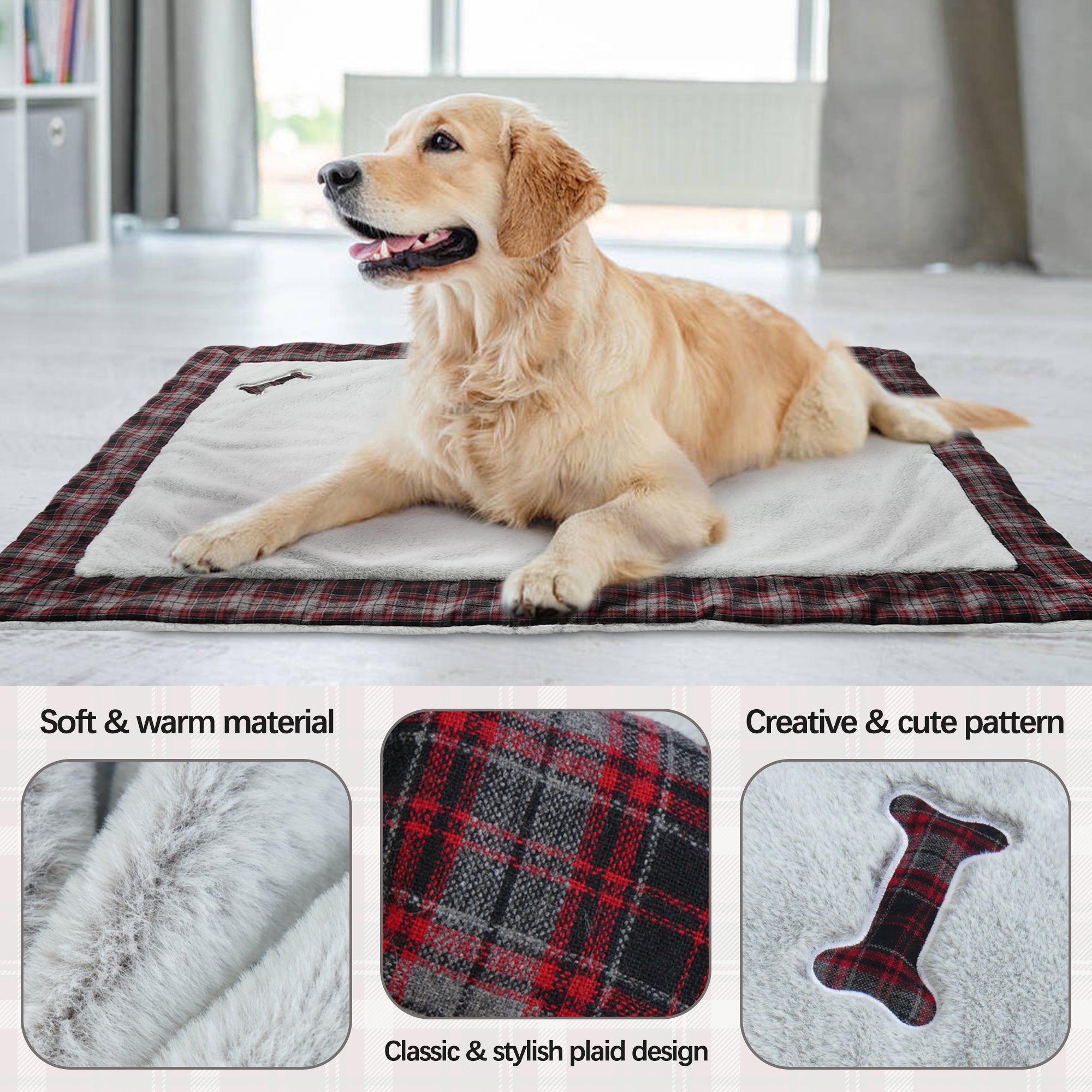 PUMYPOREITY Dog Bed Mat， Dog Crate Pad， Dog beds for Large Dogs Cats， Plush Pet Beds， Dog Kennel Pad， Super Soft， Washable