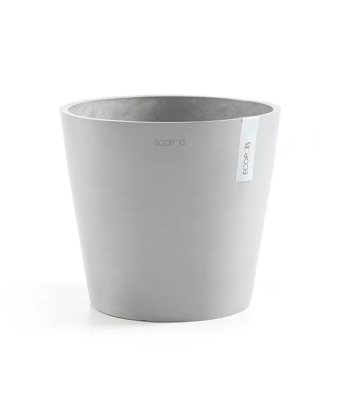 ECOPOTS Amsterdam Round Plastic Flower Pot， White Grey， 12