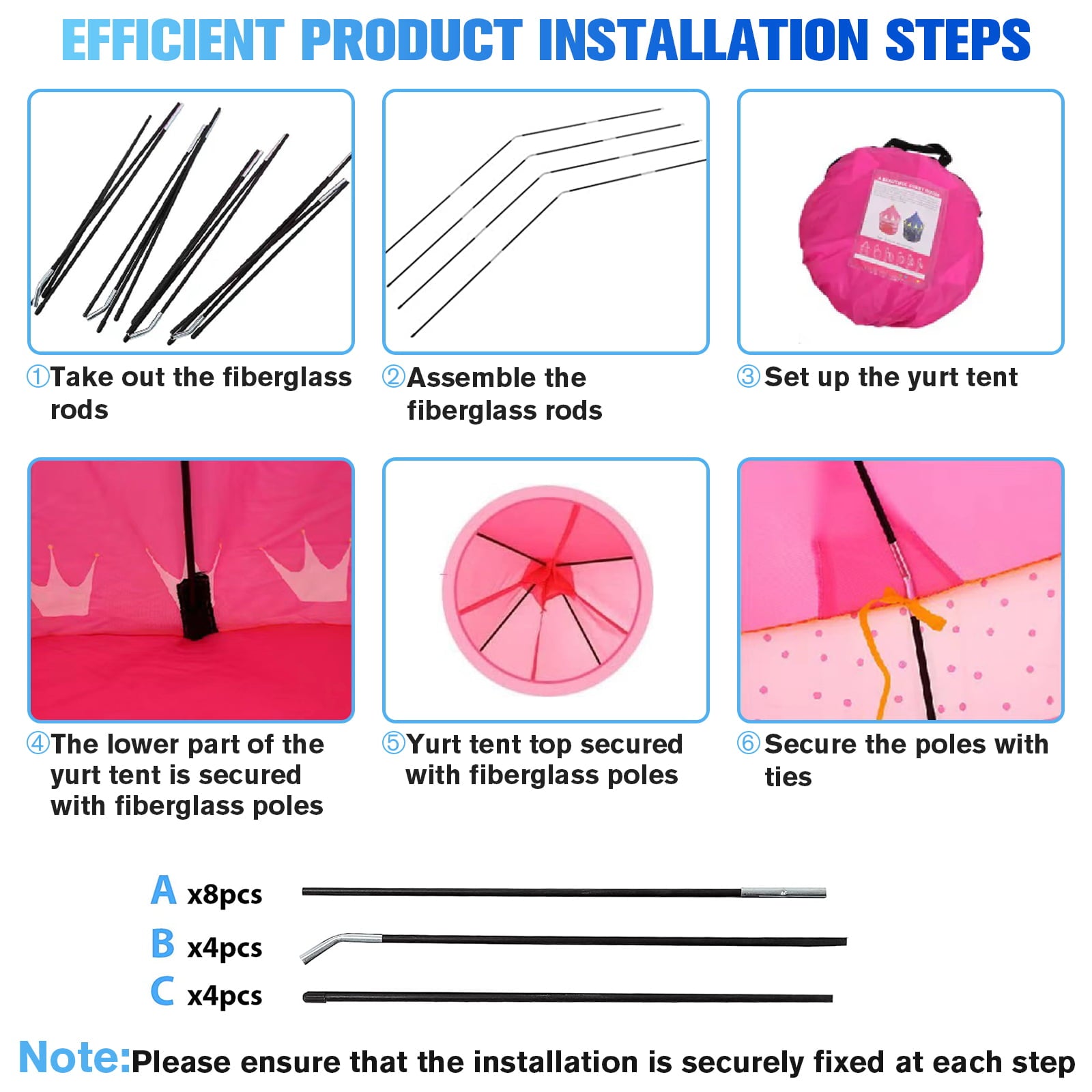 Kids Playing Tents, Foldable Children Yurt Indoor Castle Tent, Large Space Portable Toddler Indoor and Outdoor Playhouse for Kids, Durable Kids Playing Tents for camping, picnics, sleepovers Pink