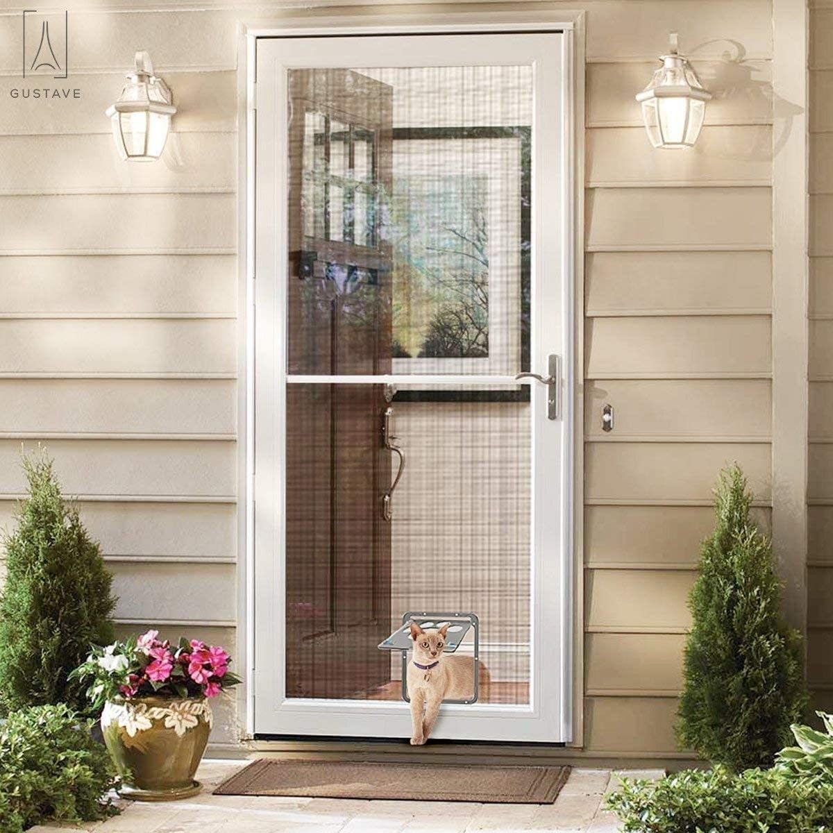 Gustave Dog Door Pet Screen Door Black with Magnetic Flap Automatic Close Lockable Cat Door Screen Gate for Small Dog and Cat