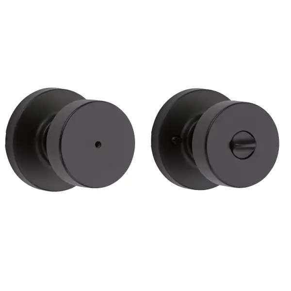 Kwikset Matte Black Pismo Privacy Knob with Round Rose