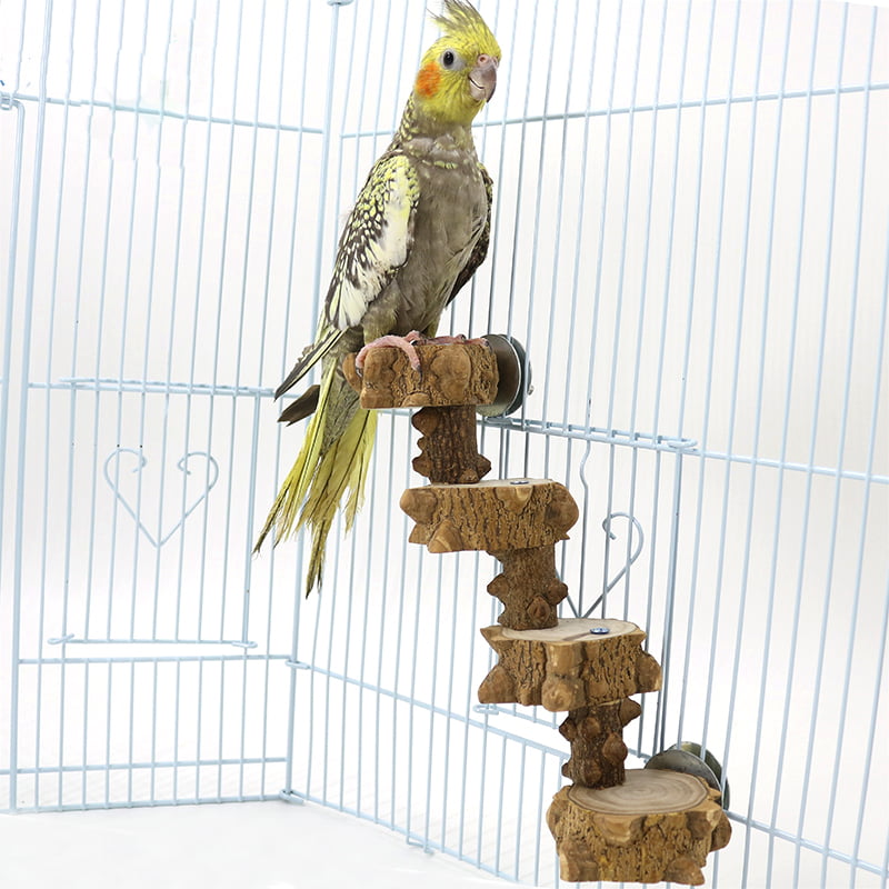 Luonfels Bird Ladder Perches Chewable Natural Wood 4 Step for Budgie Parakeet， Cage Natural Wood Play Stand Parrot Flat Perches
