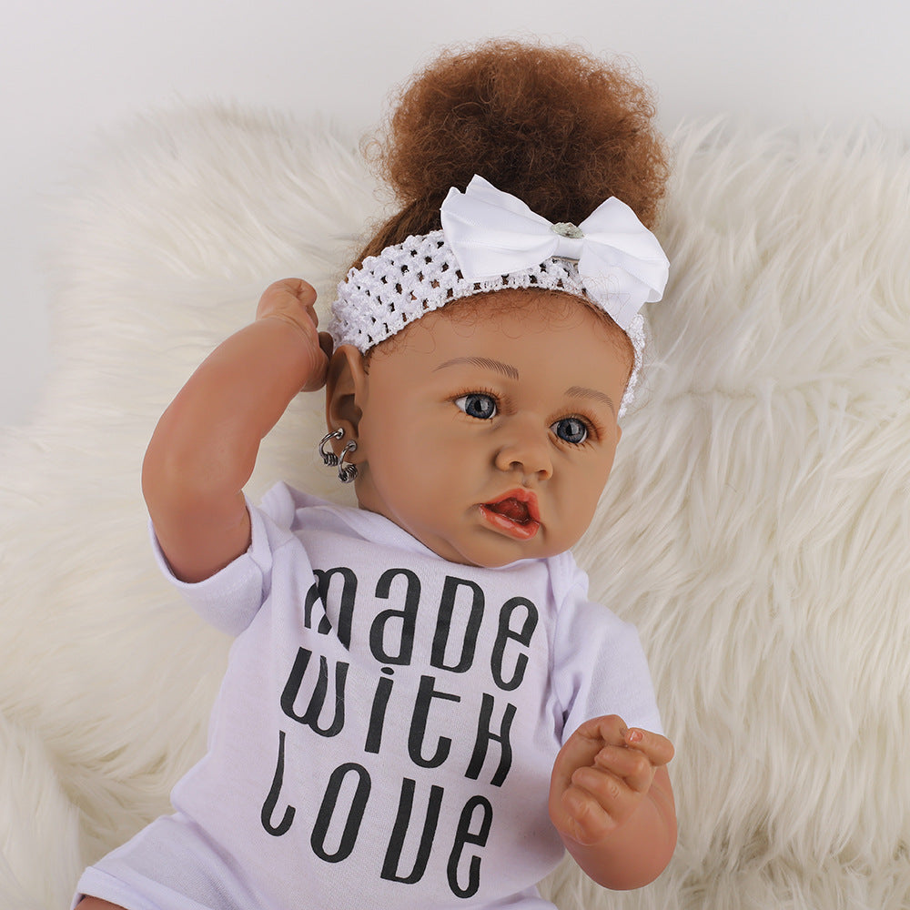 21.65" 55cm Black skin Reborn Realistic Baby Dolls Full Body Silicone Realistic Alive Simulation Doll Gift