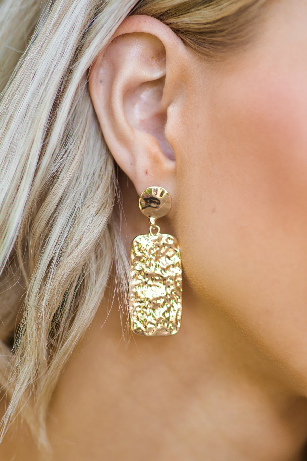 Gold Hammered Rectangle Earrings
