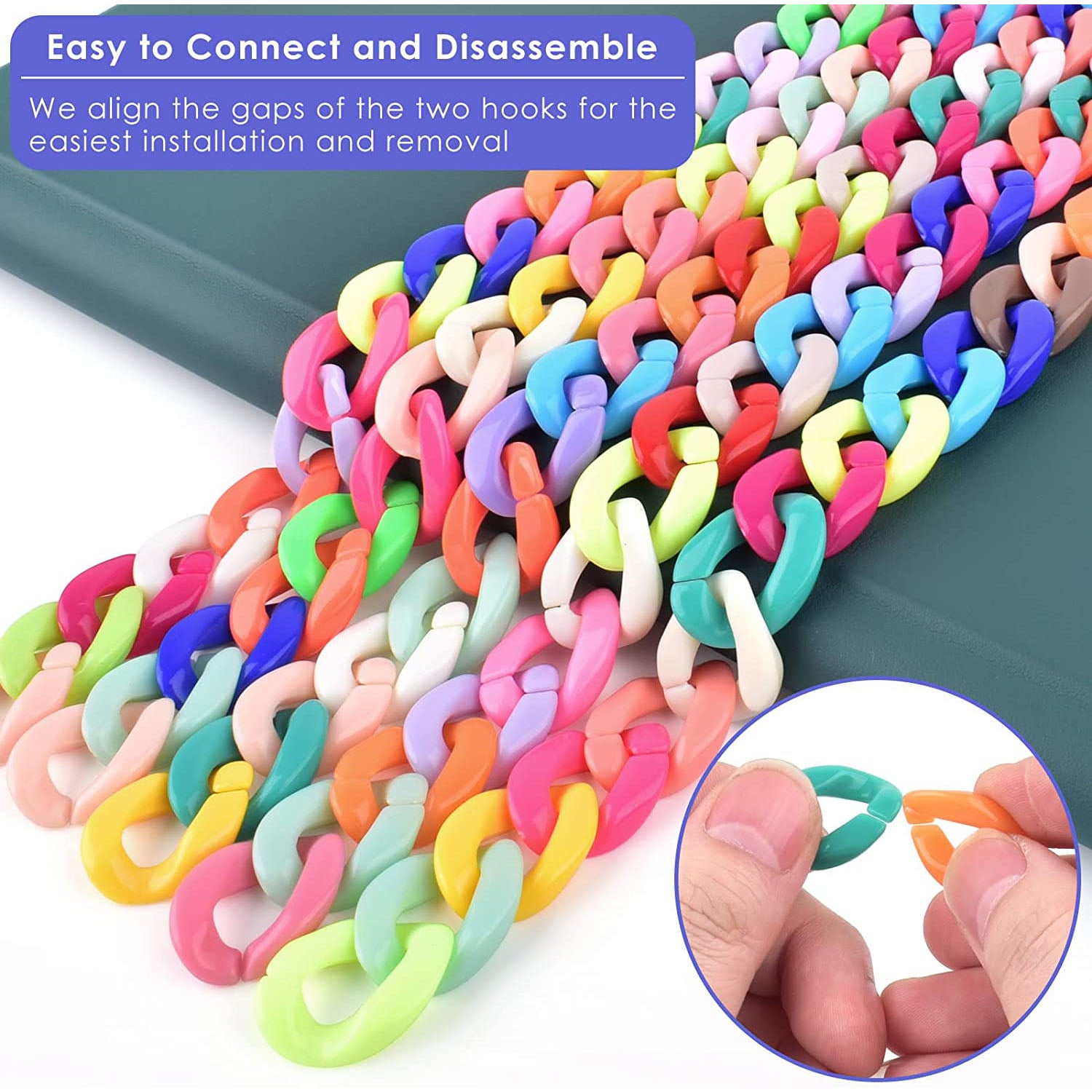 Kreigaven 300pcs Plastic Chain Links Birds， Mix Color Rainbow DIY C-Clips Chains Hooks Swing Climbing Cage Toys for Sugar Glider Rat Parrot Bird， Children's Learning Toy