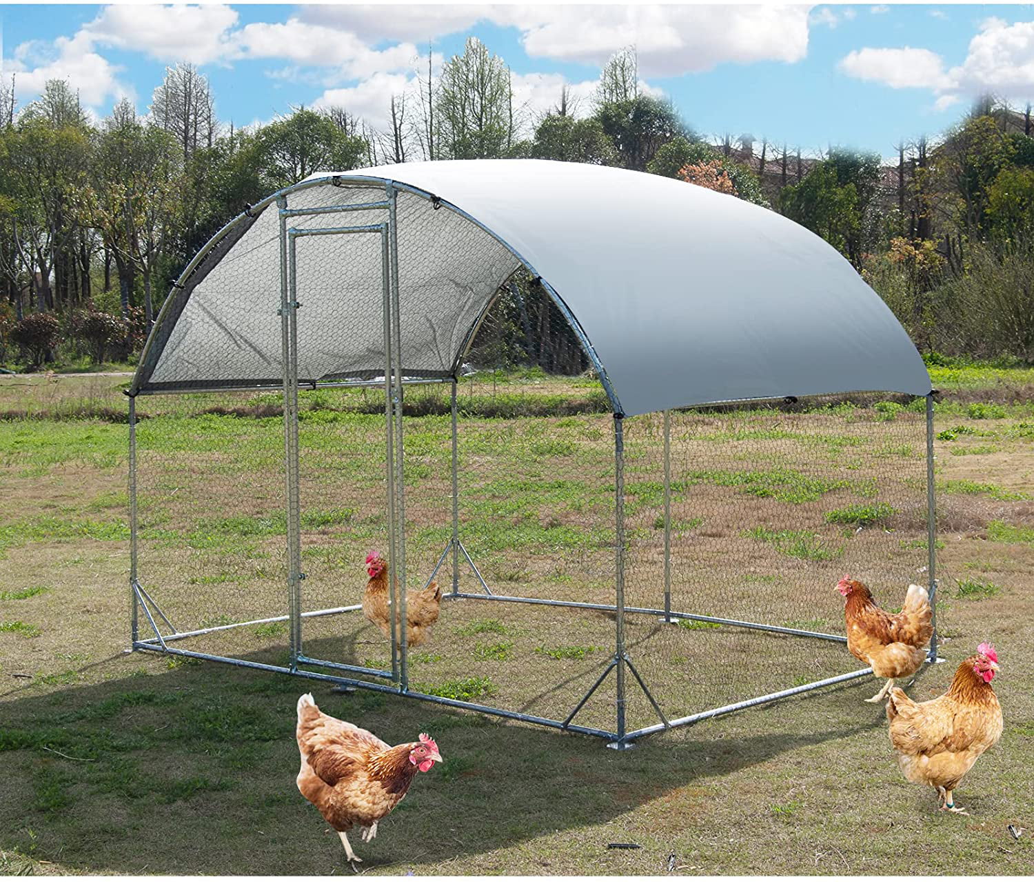 Polar Aurora Large Metal Chicken Coop， Walk-in Poultry Cage Galvanized Dome Shaped Coop 9.2 ft x 6.2 ft