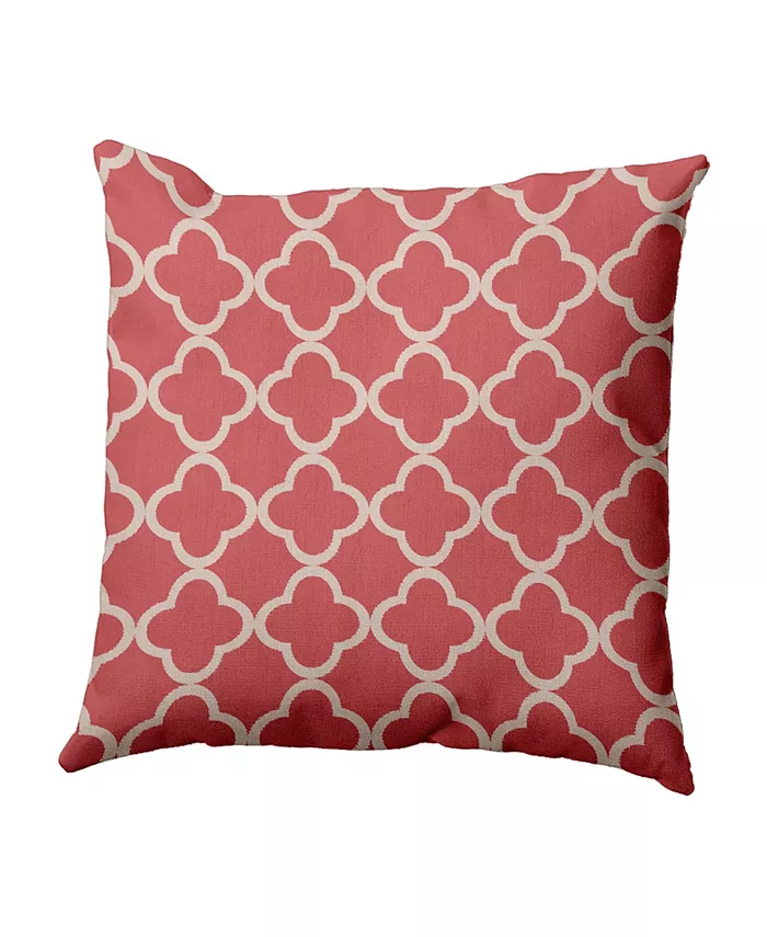 E by Design 16 Inch Coral and Taupe Decorative Trellis Print Throw Pillow