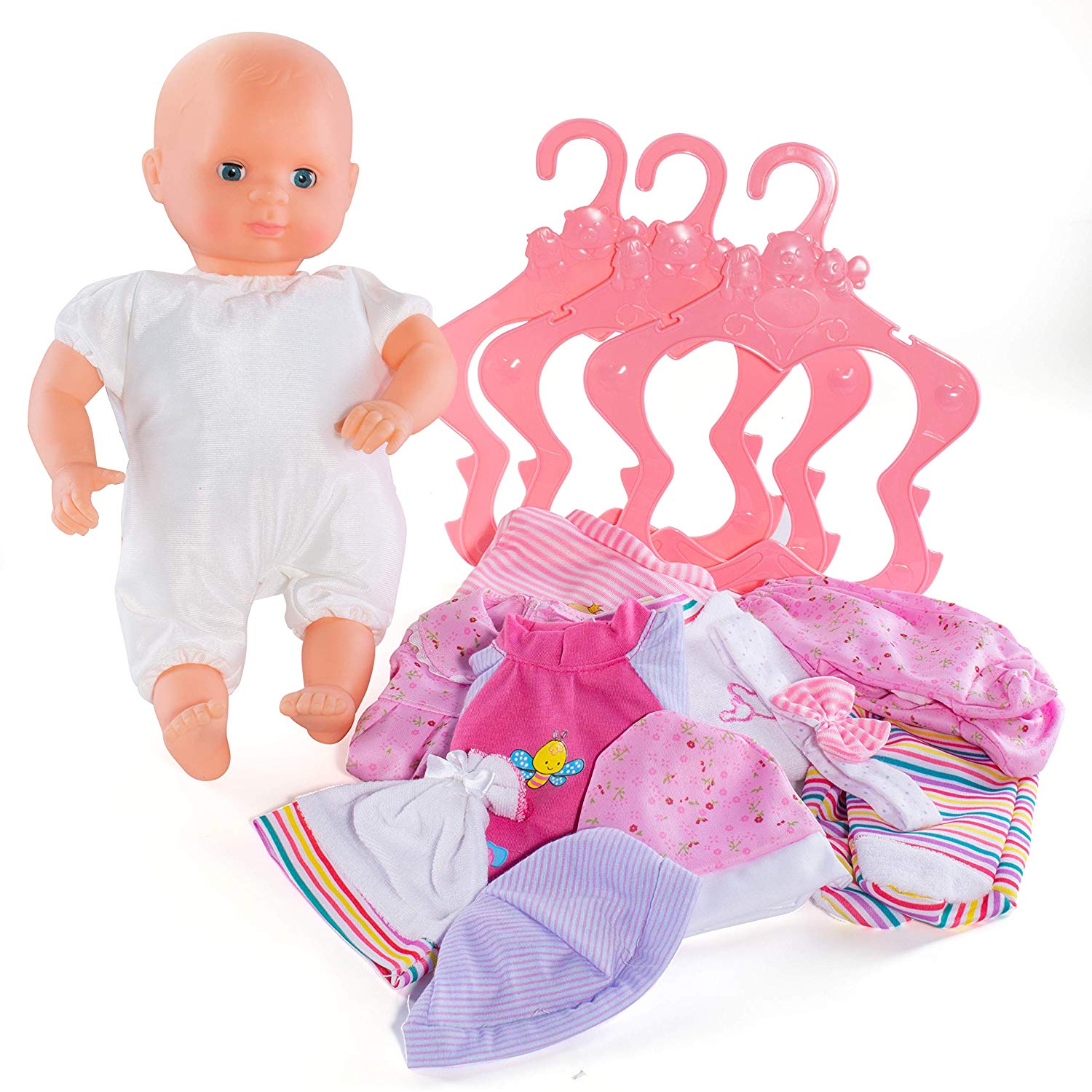 Prextex Baby Dalia Baby Doll Set with 4 Outfits and Hangers