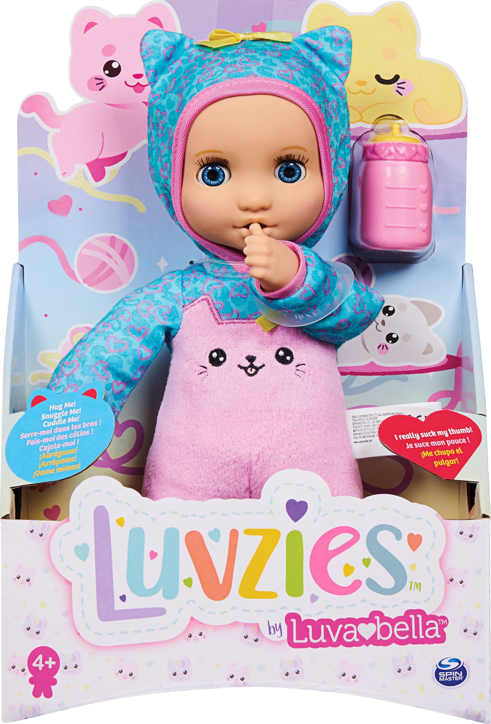 Luvzies by Luvabella, Kitten Onesie 11-inch Cuddly Baby Doll with Bottle Accessory, for Kids Aged 4 and up