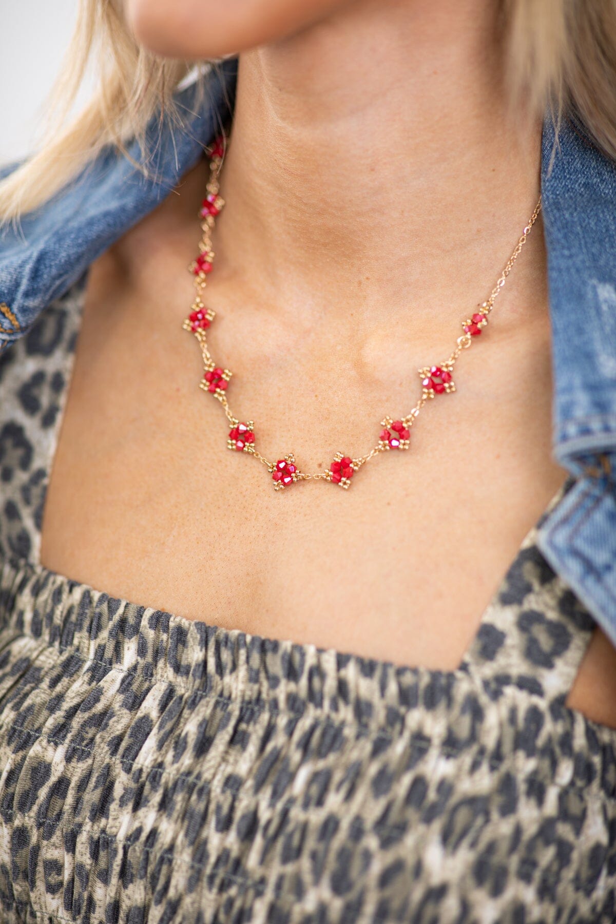 Red and Gold Cluster Beaded Necklace