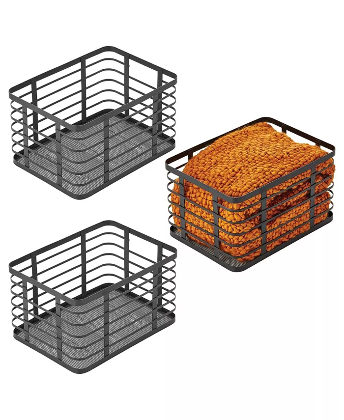 mDesign Metal Steel Wire Closet Storage Basket w  Handles - 3 Pack