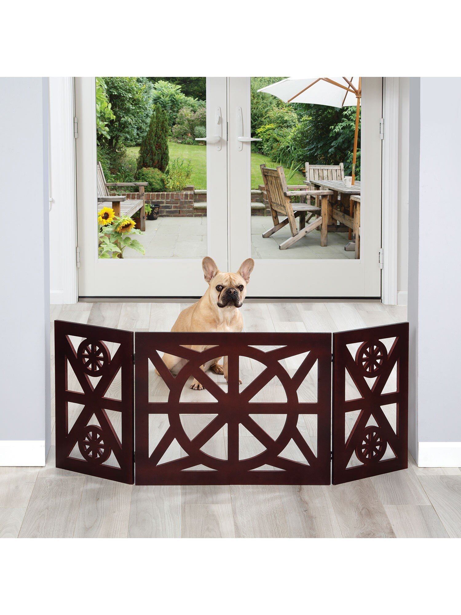 Etna 3 Panel Pet Gate - Trifold Wagon Wheel Dog Gate for Stairs - 48