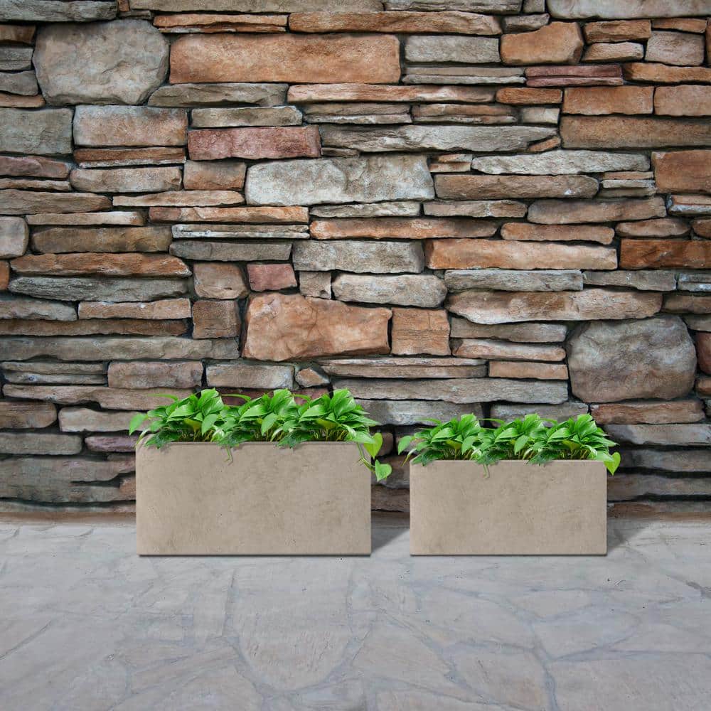 KANTE 31.4 in. and 23.6 in. L Rectangular Weathered Lightweight Long Low Planters w/Drainage Hole (Set of 2) Outdoor/Indoor RF0147AB-C80021-2