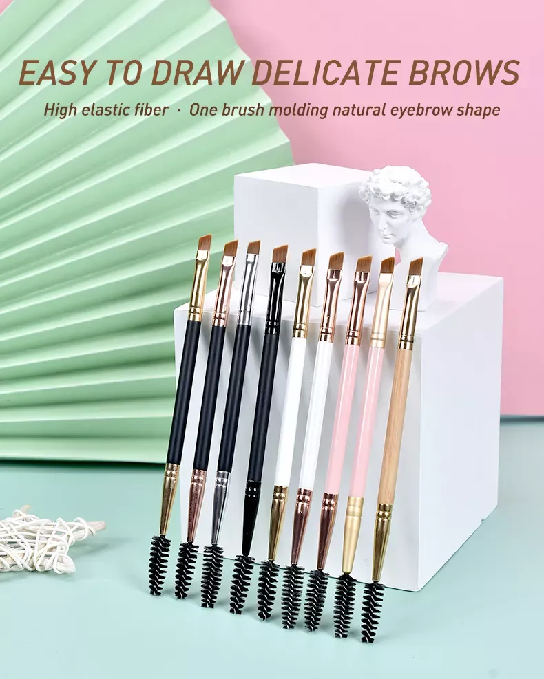 Custom Private Label Professional Double-Ended Angled Eyebrow Brush and Spoolie Brush
