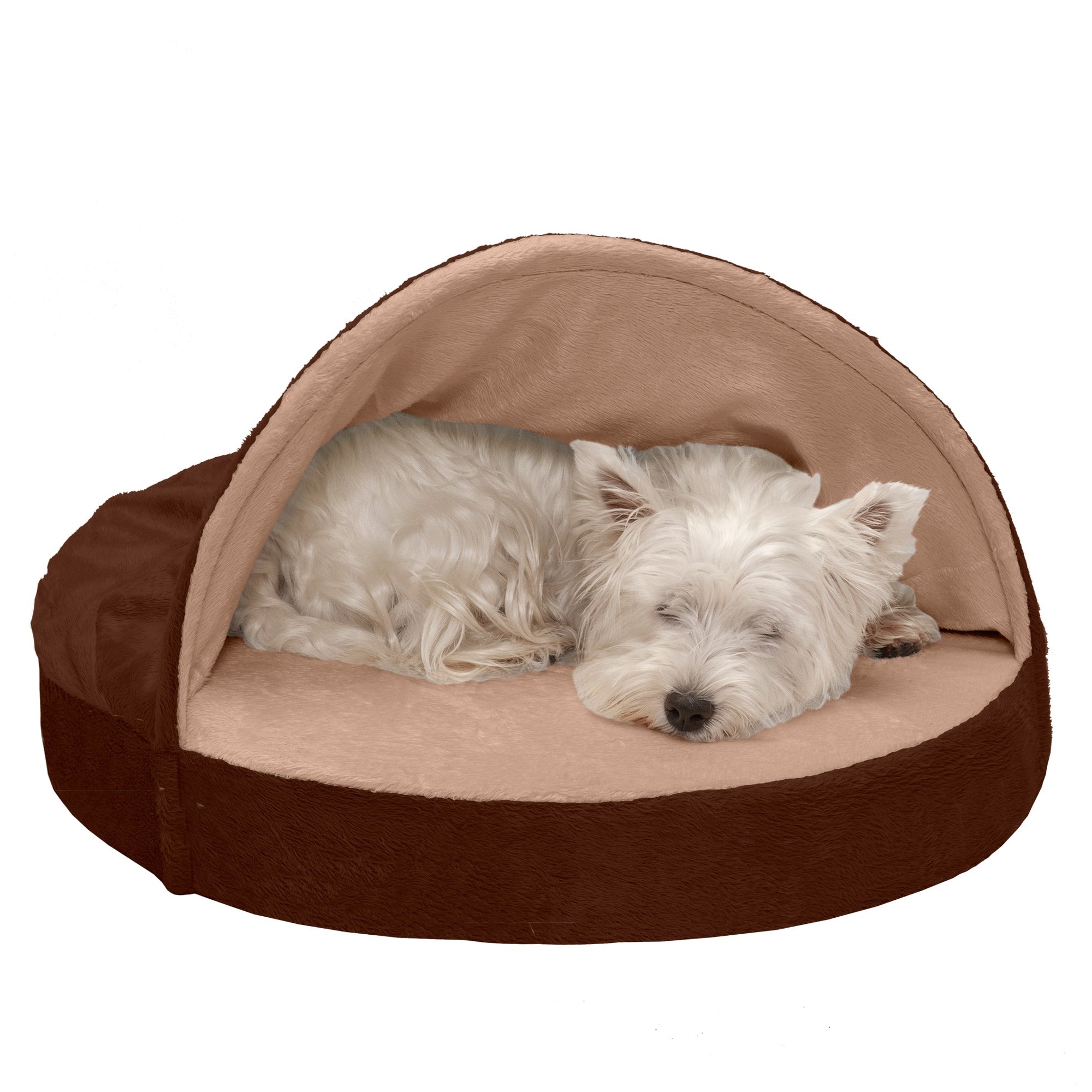 FurHaven | Cooling Gel Microvelvet Snuggery Pet Bed for Dogs and Cats， Espresso， 26-Inch