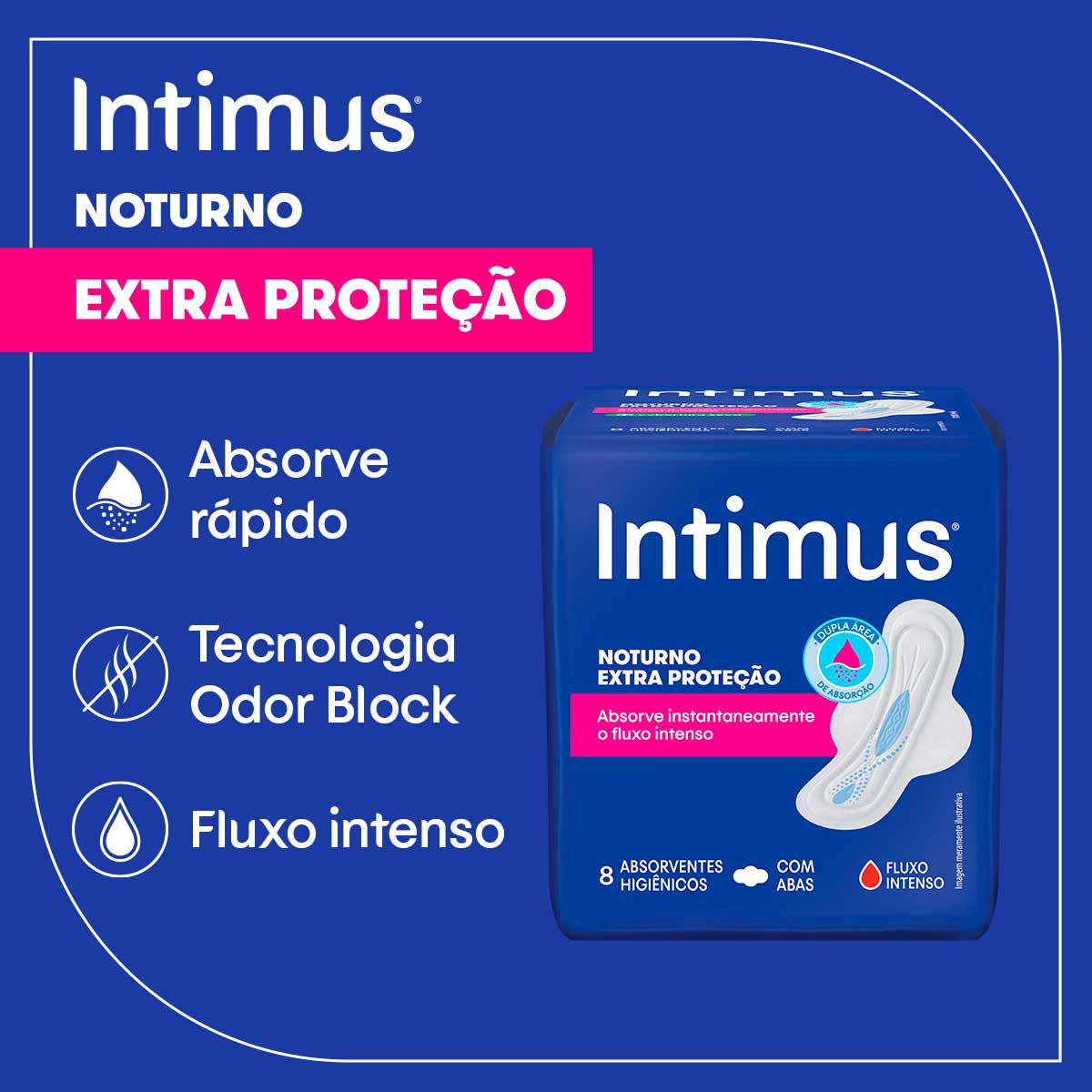 Absorvente Noturno Suave com Abas Intimus 8 Unidades
