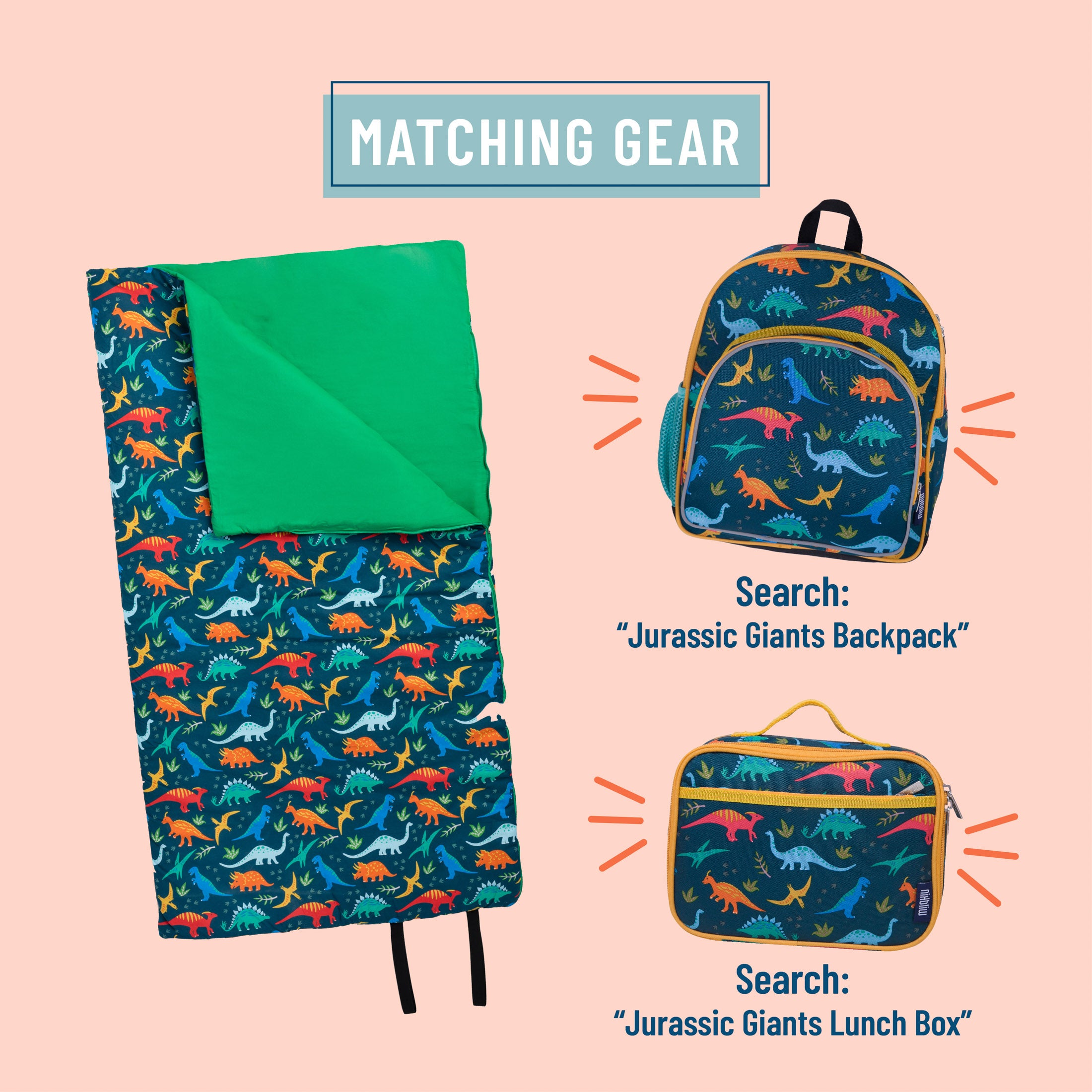 Wildkin Kids Original Sleeping Bag for Boys and Girls, Measures 57 x 30 Inches (Jurassic Dinosaurs Blue)