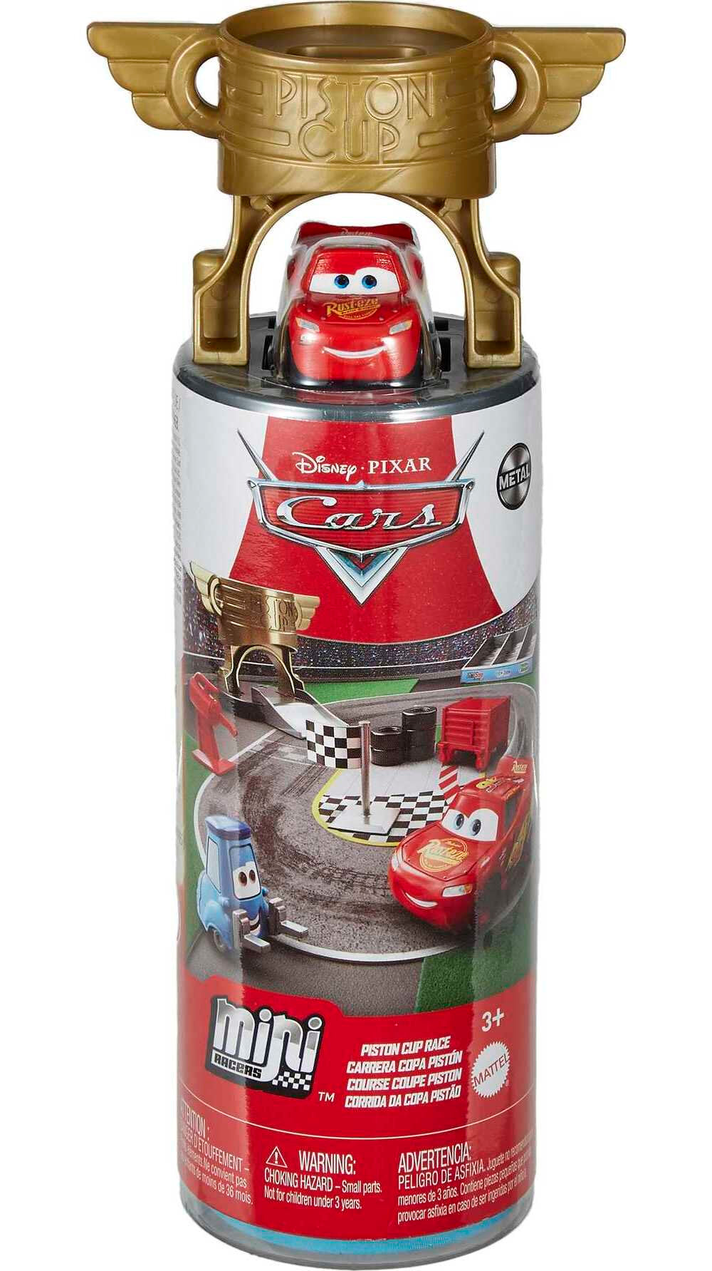 Disney and Pixar Cars Mini Racers Piston Cup Playset with 1 Mini Toy Car， Accessories and Case