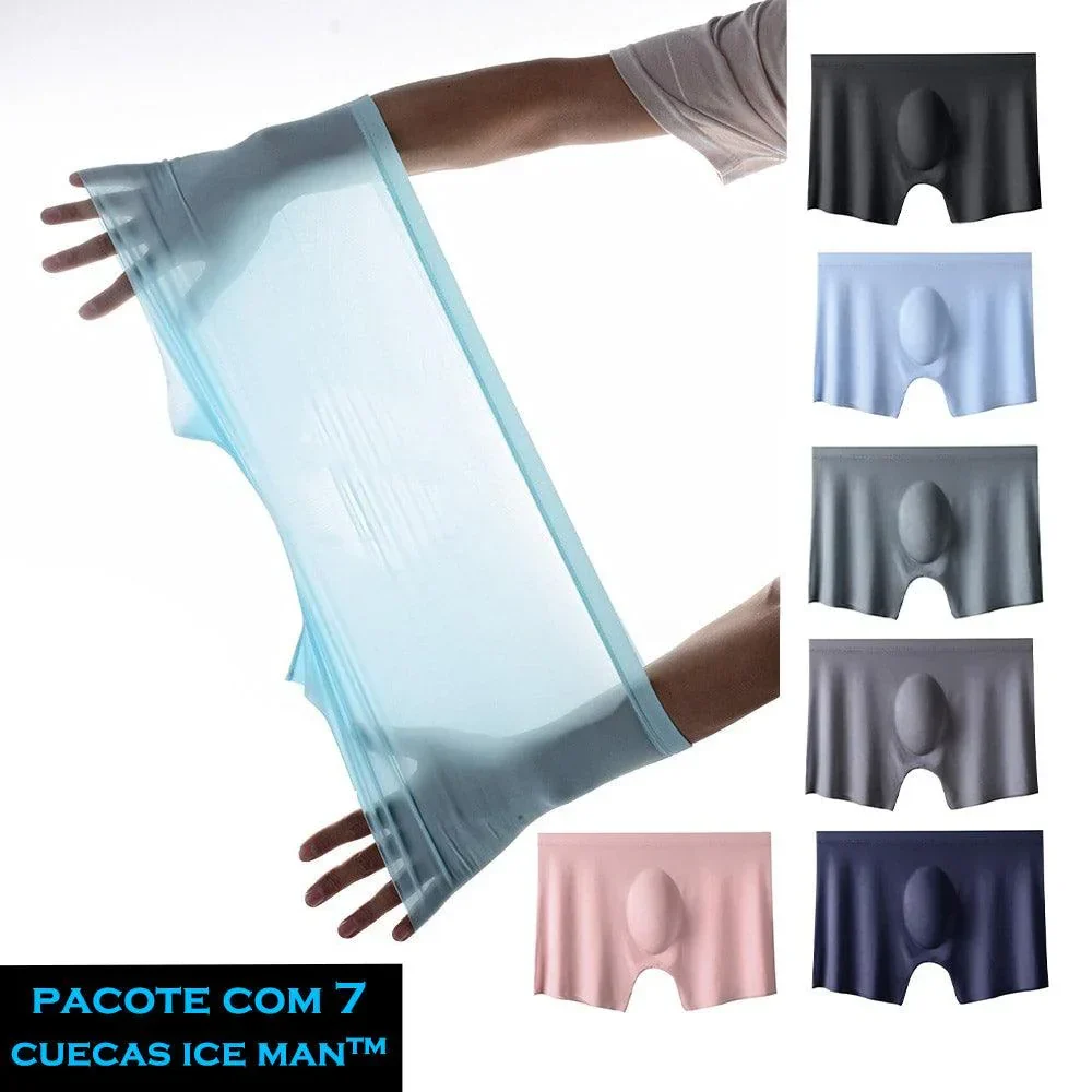 Kit com 7 Cuecas Boxers Antiodor e Antibacterianas Ice Man™ em Seda Gelo / As campeãs em Frescor, Elasticidade e Conforto!