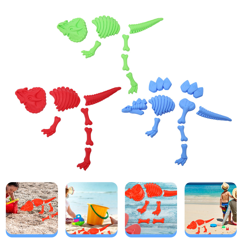 NICEXMAS 3pcs Dinosaur Sand Molds Dinosaur Fossil Sand Molds Multi-color Beach Toy Set