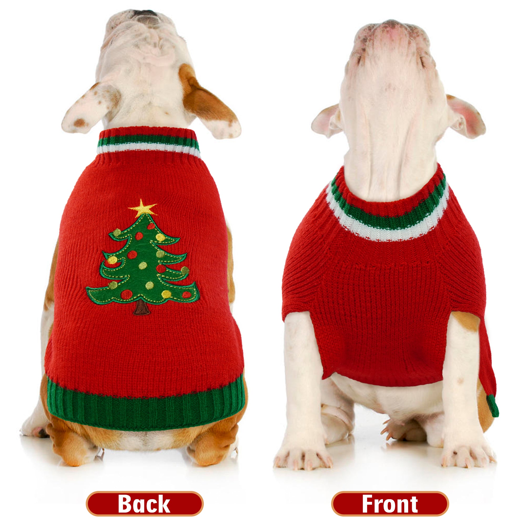 QBLEEV Dog Sweater Christmas Cartoon Christmas Tree Red Pet Cat Winter Knitwear Warm Clothes