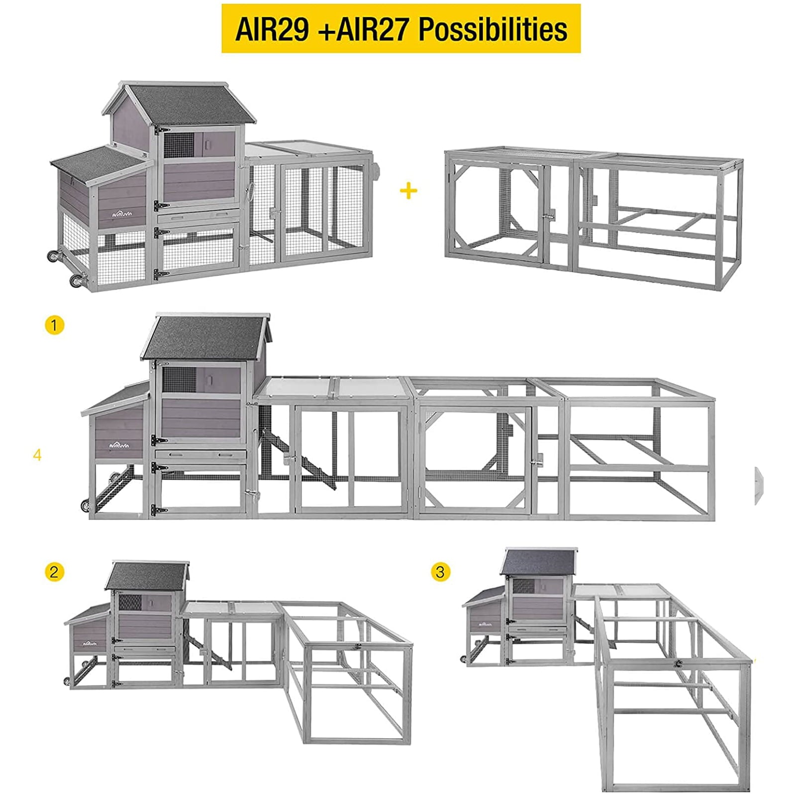 Morgete Wood Chicken Coop with Wheels Large Hen House for 4 Chickens