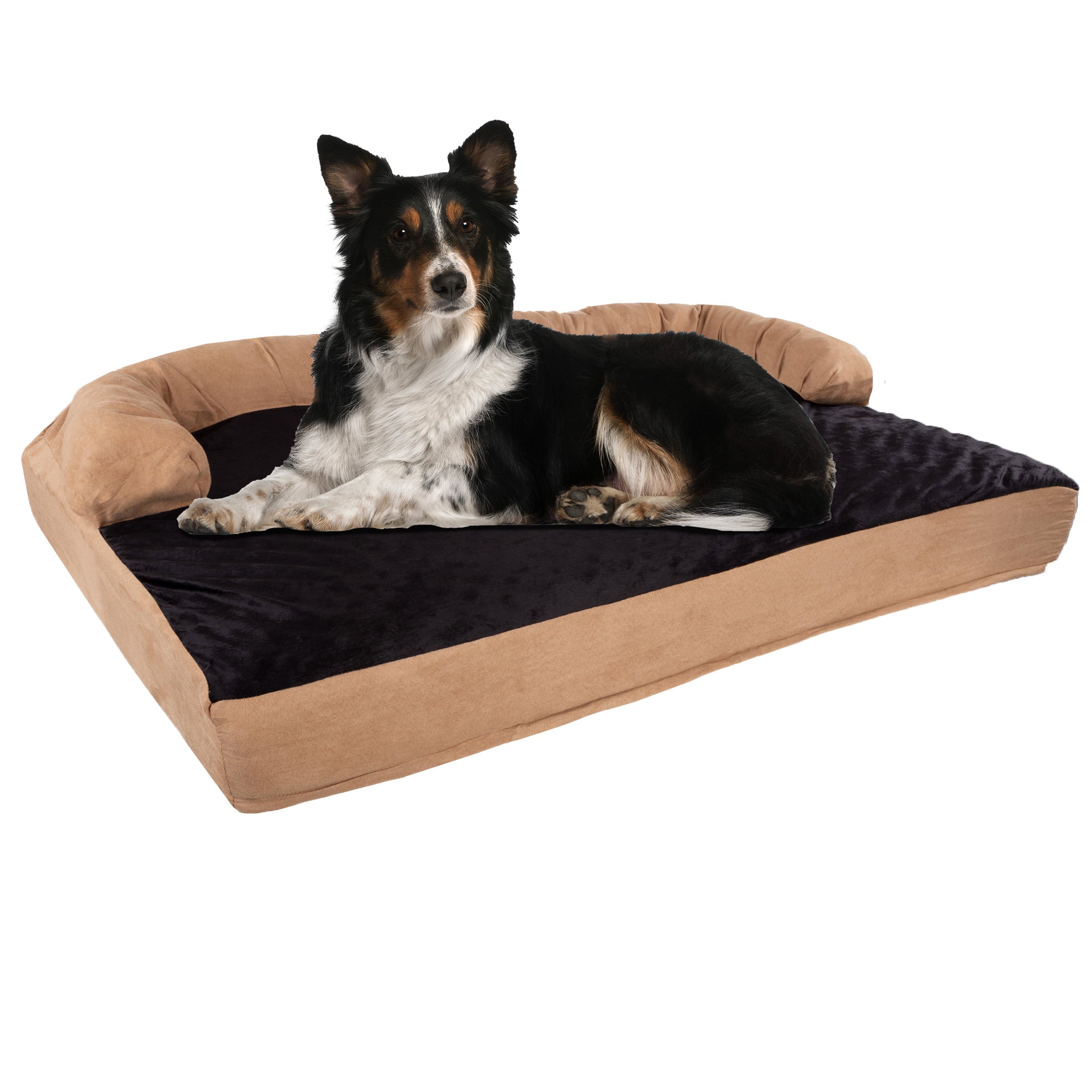 Extra-Large Dog Bed – 45.5 x 32 Pet Bed - 3-Layer Orthopedic Dog Sofa with Cooling Gel， Memory Foam and Neck Bolster by PETMAKER (Tan/Black)
