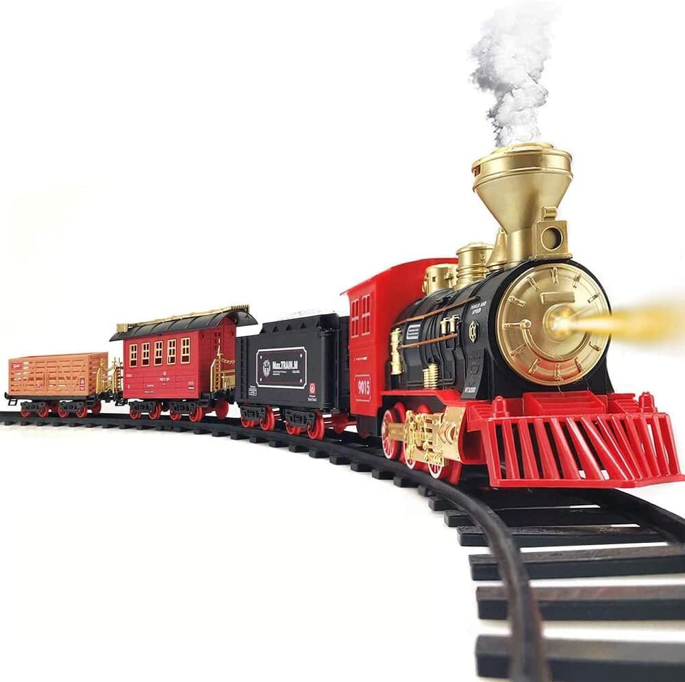 Hot Bee Train Set - Electric Train Toy for Boys Girls with Smokes， Lights and Sound Christmas Gifts for 3 4 5 6 7 8+ year old Kids
