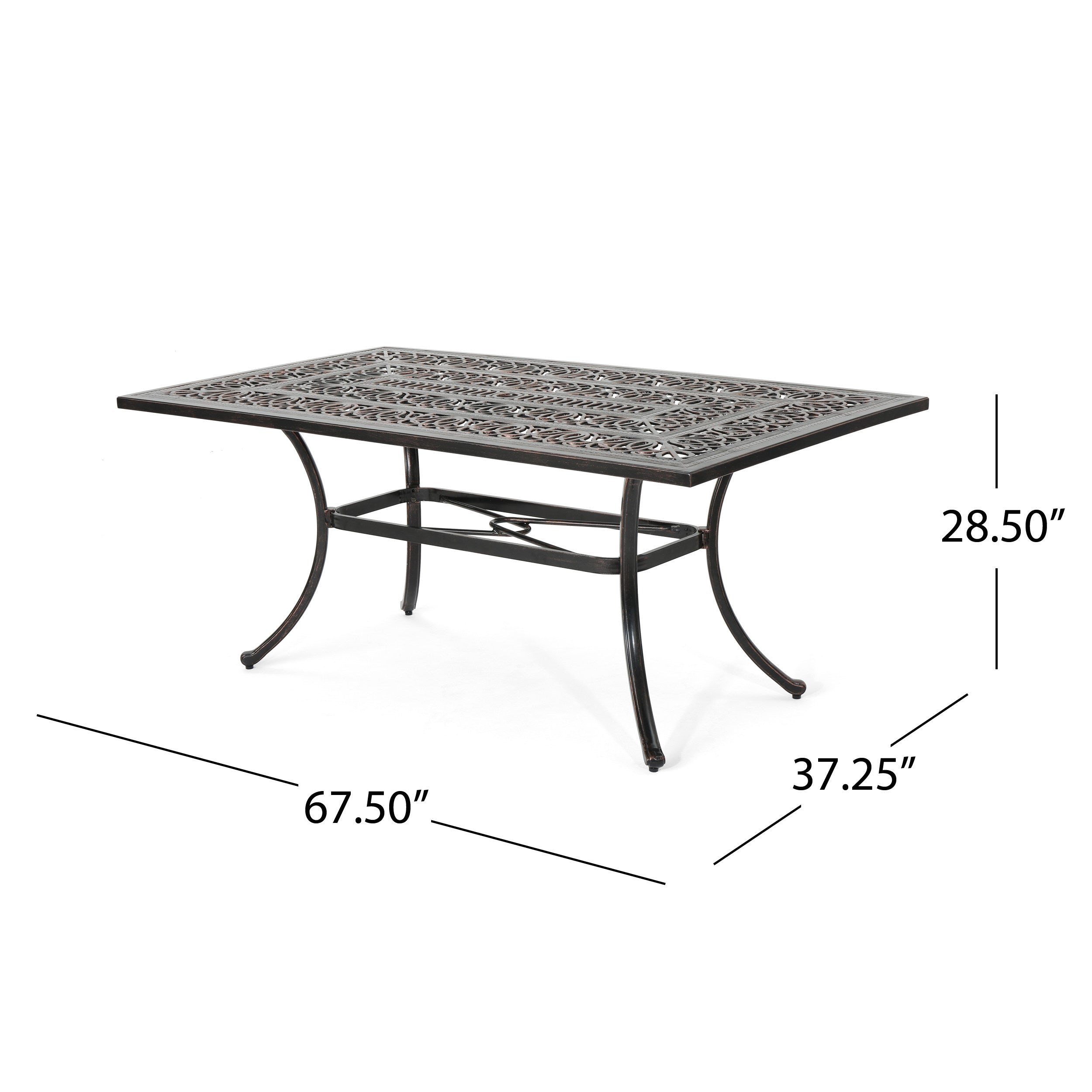 Jamie Outdoor Rectangular Cast Aluminum Dining Table, Shiny Copper