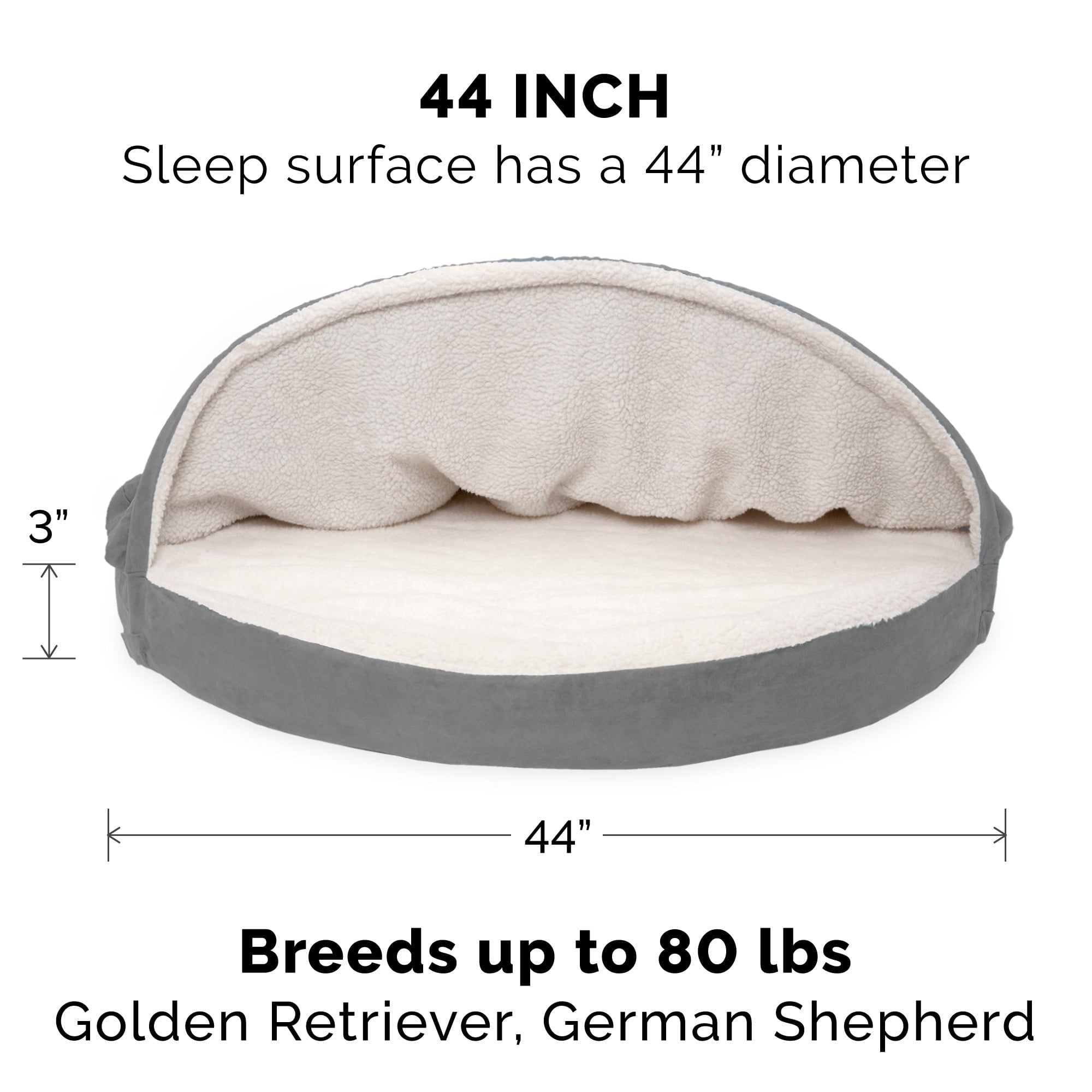 FurHaven Pet Products Orthopedic Faux Sheepskin Snuggery Burrow Pet Bed for Dogs and Cats， Gray， 44