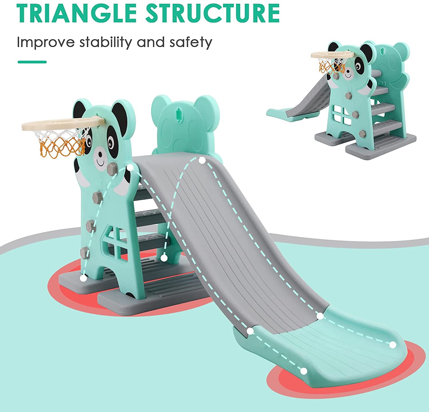 streakboard Sturdy Kids Slide Climber Playset， Outdoor Backyard Toddler First Slide with Basketball Hoop