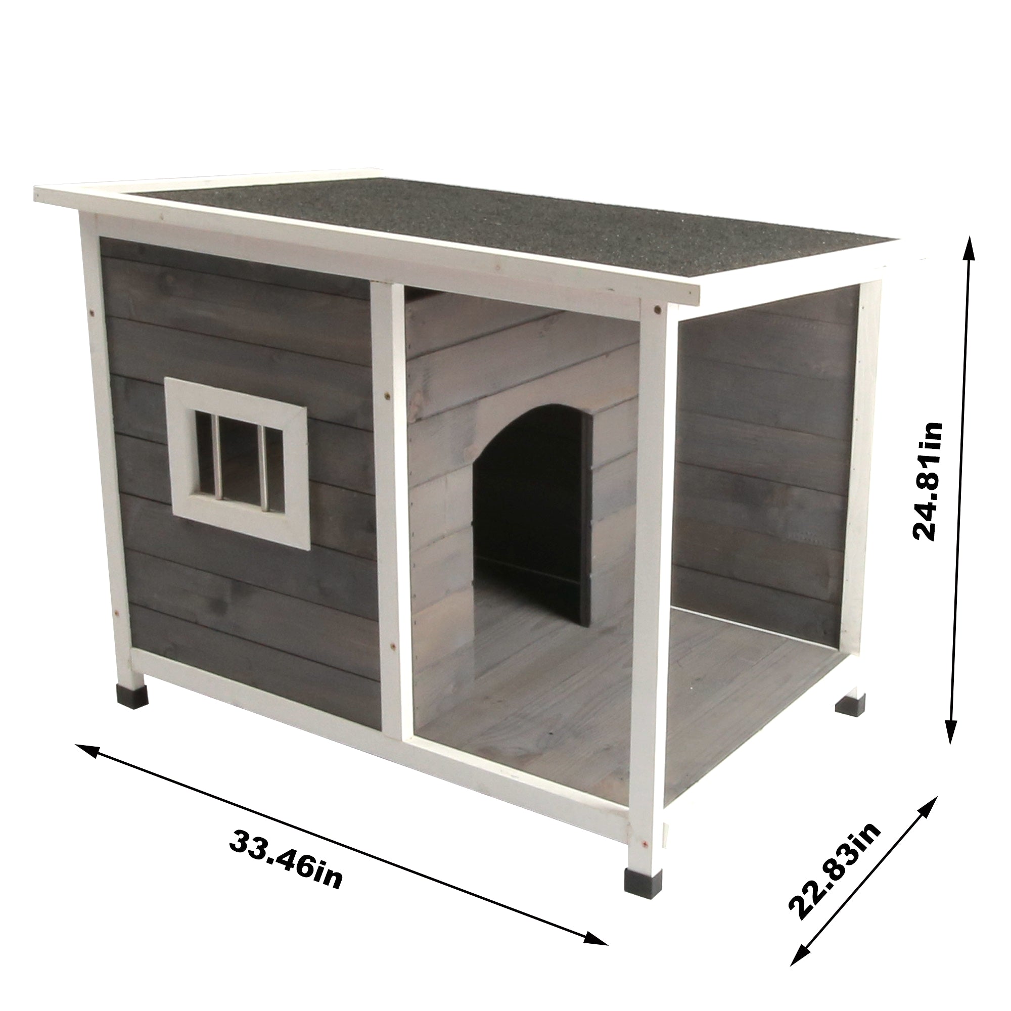 Wooden medium-sized outdoor kennel， waterproof with porch deck， gray and fashionable wooden Kennel