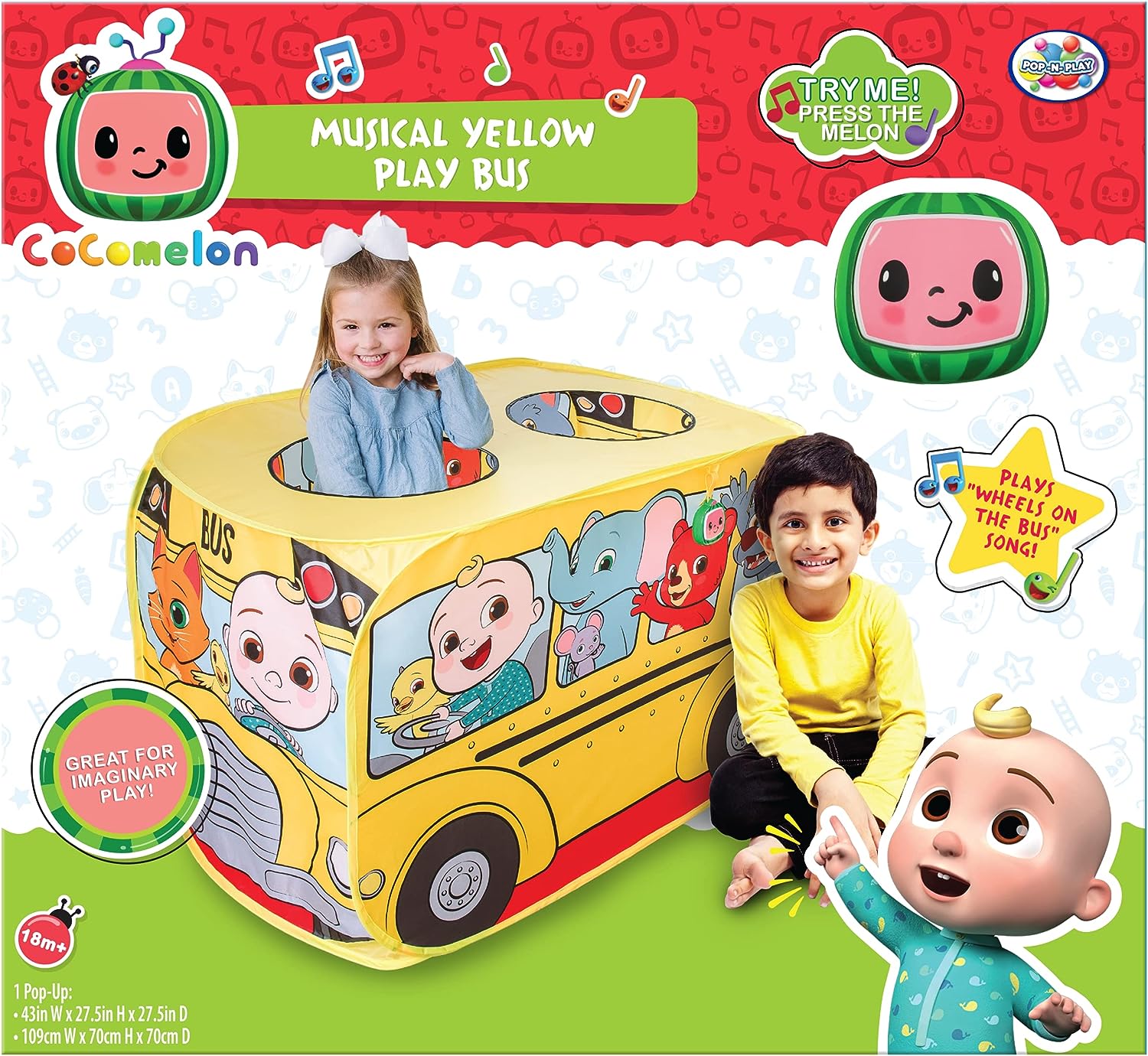 Sunny Days Entertainment Musical Yellow School Bus Pop Up Tent CoComelon