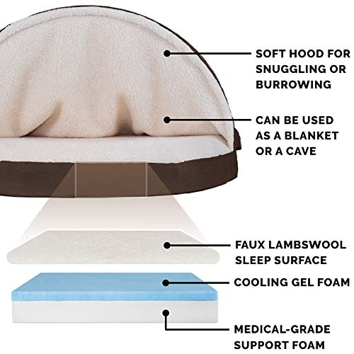FurHaven | Cooling Gel Faux Sheepskin Snuggery Pet Bed for Dogs and Cats， Espresso， 26-Inch