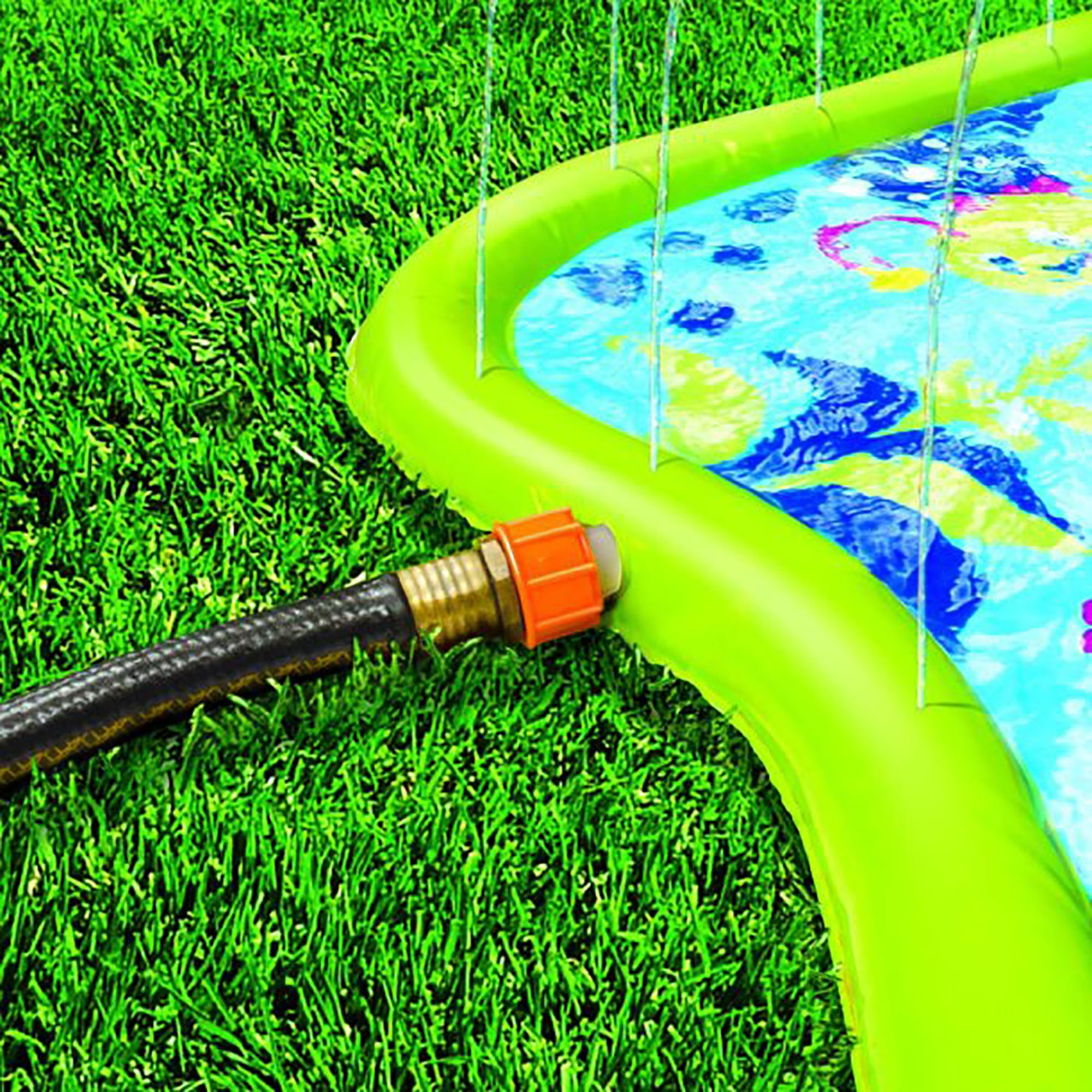 Banzai Splish Splash Water Park JR， Length: 90 in， Width: 52 in， Height: 24 in， Junior Inflatable Outdoor Backyard Water Splash Toy
