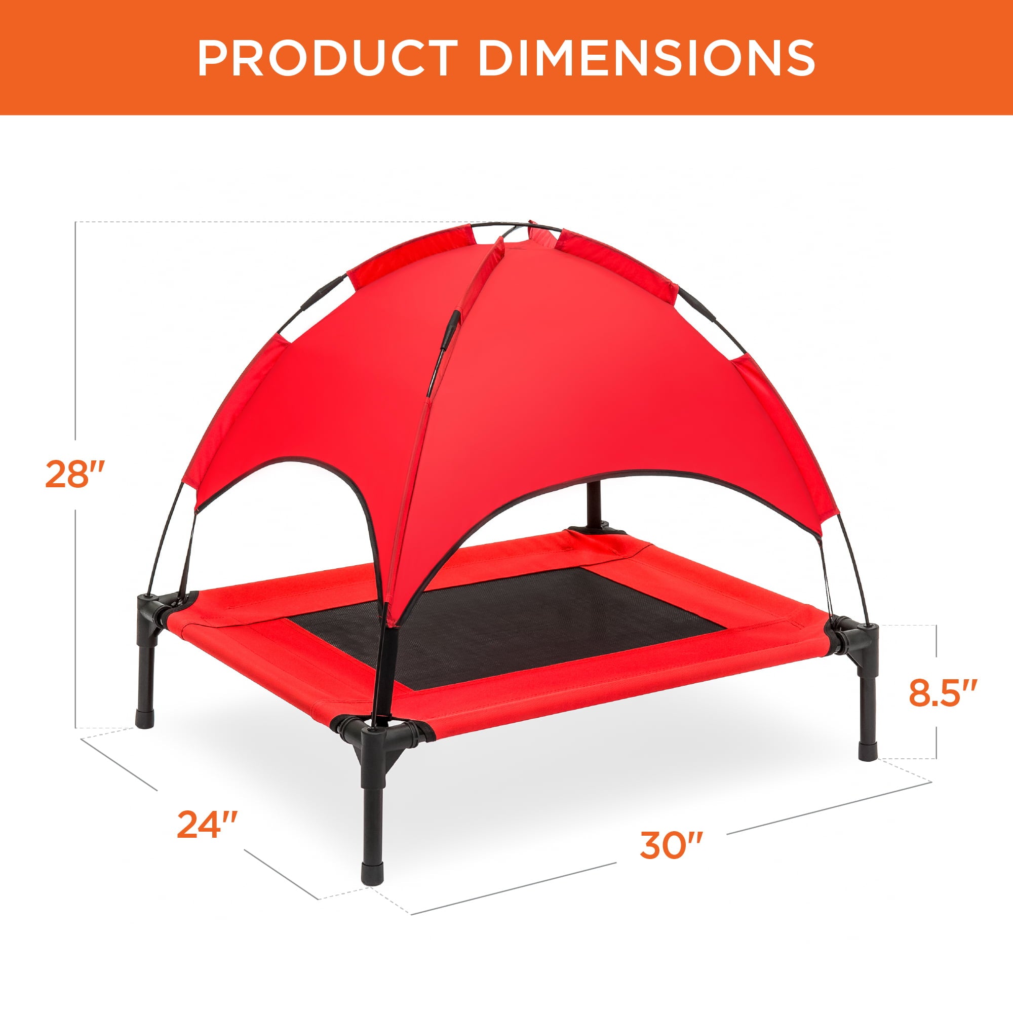Best Choice Products 30in Elevated Cooling Dog Bed， Outdoor Raised Mesh Pet Cot w/ Removable Canopy， Carrying Bag - Red