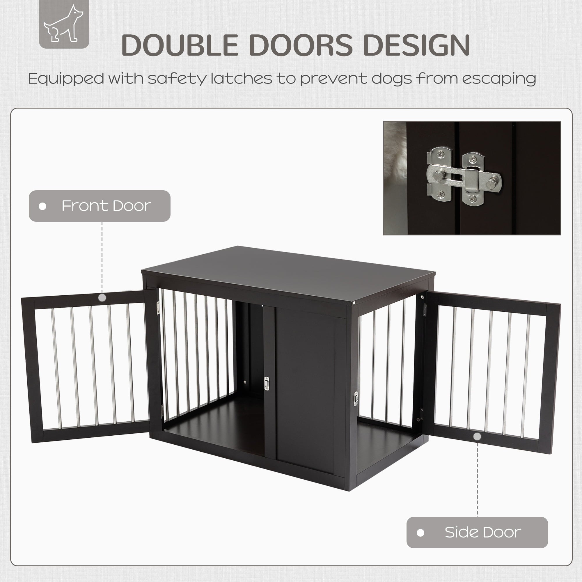 Pawhut Wooden Dog Crate Furniture Wire Pet Cage Kennel， End Table with Double Doors， and Locks， for Medium and Large Dog House Indoor Use， Coffee