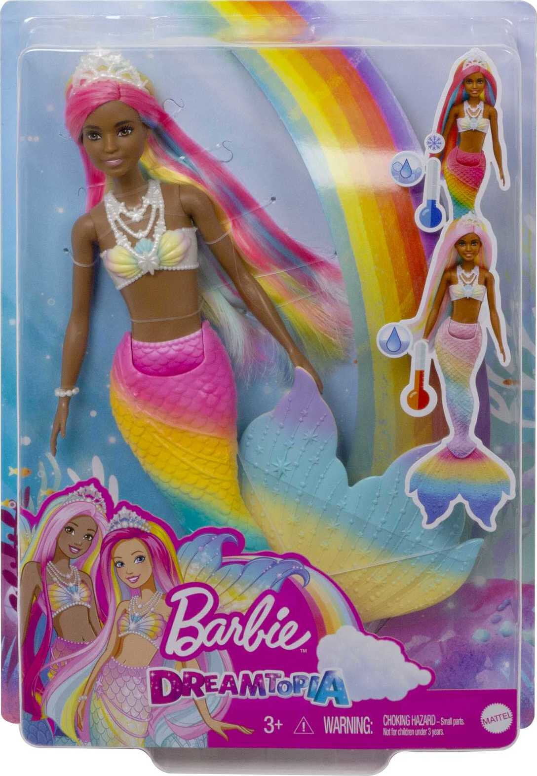 Barbie Dreamtopia Mermaid Doll with Rainbow Hair, Light Brown Eyes & Color-Change Feature