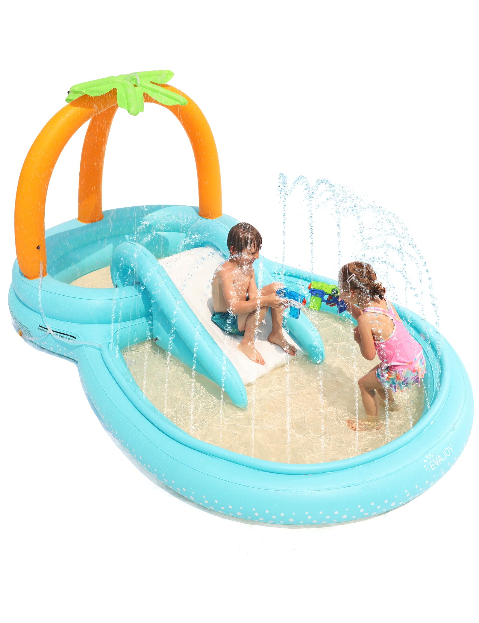 Evajoy Inflatable Play Center Pool， Kiddie Pool with Water Slide for Kids， Children， 110
