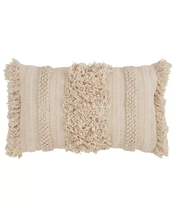 Saro Lifestyle Fringe Striped Decorative Pillow， 12