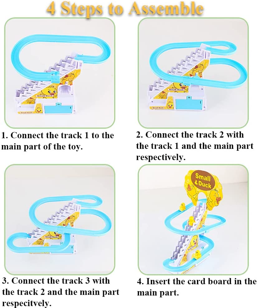 YINYUE Music Slide Toy Set， Funny Automatic Stair-Climbing Toy， Ducklings Track Set Slide Toy