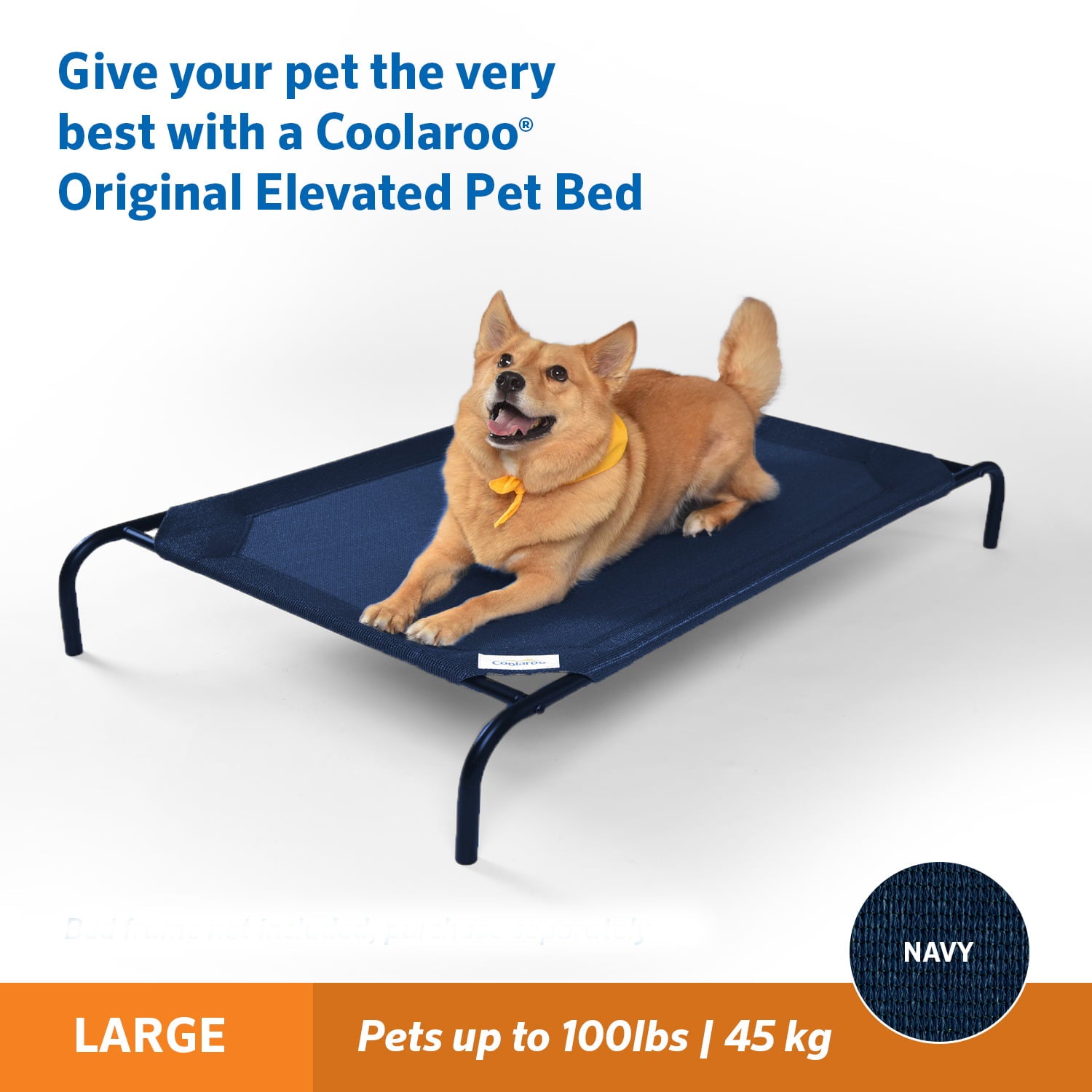 The Original Coolaroo Elevated Pet Dog Bed for Indoors and Outdoors， Large， Navy Blue