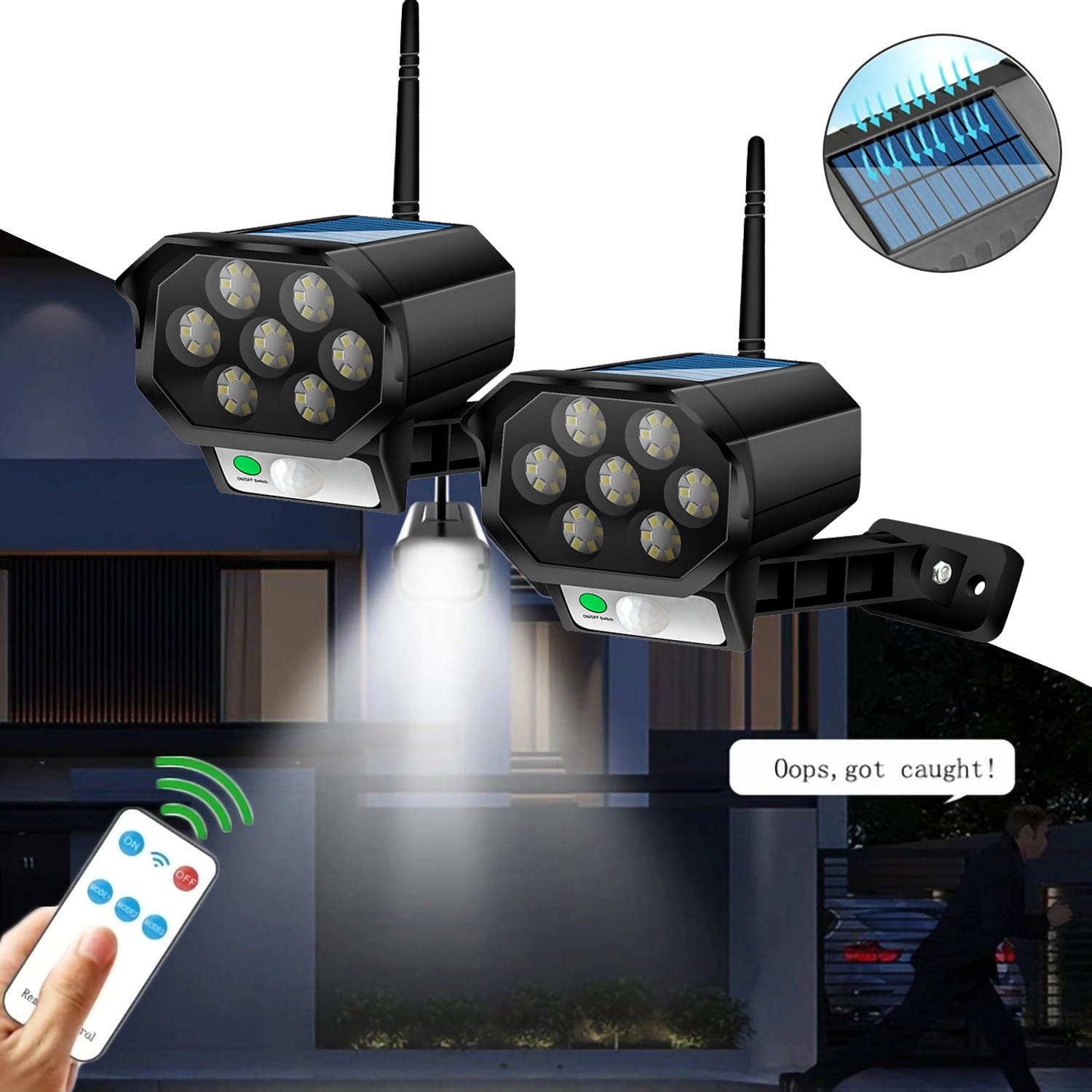 2 pcs Solar Lights Outdoor， Solar Motion Sensor Lights Fake Camera Lights Home Camera Security Light Simulated Decoy Surveillance Waterproof Indoor Outdoor， Black