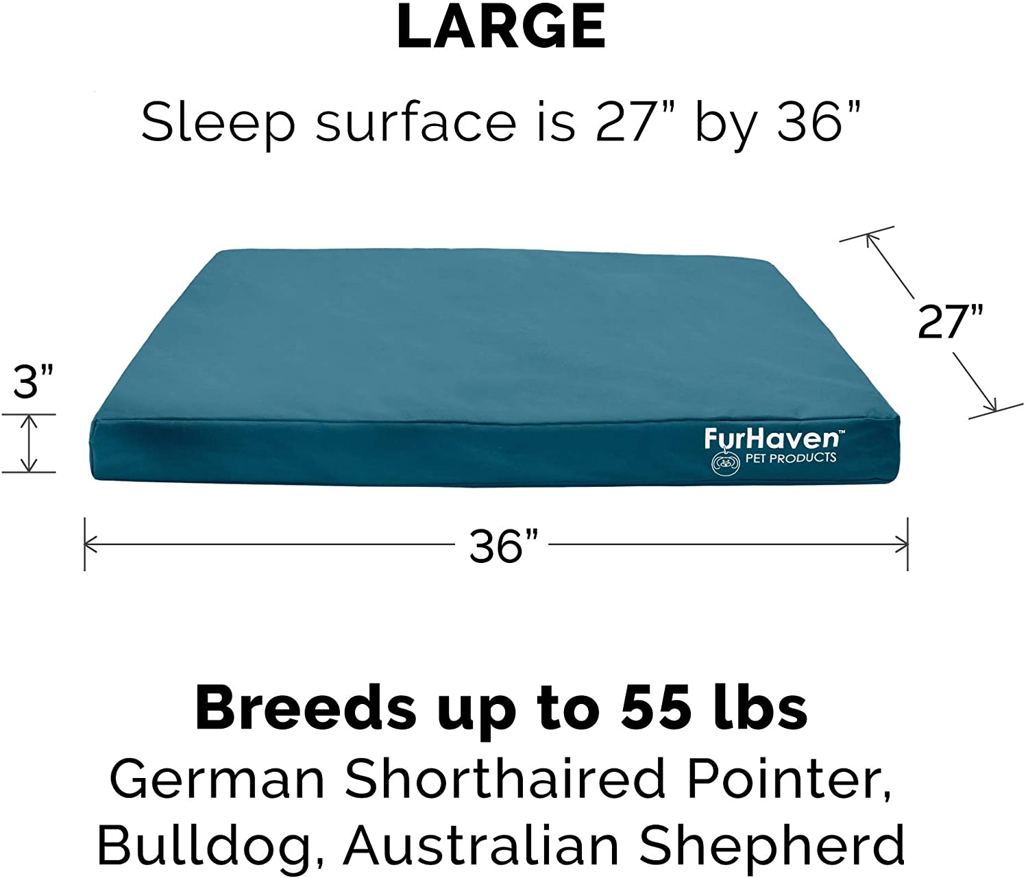 FurHaven Pet Products | Deluxe Memory Foam Oxford Indoor/Outdoor Water-Resistant Pet Bed for Dogs and Cats， Deep Lagoon， Large