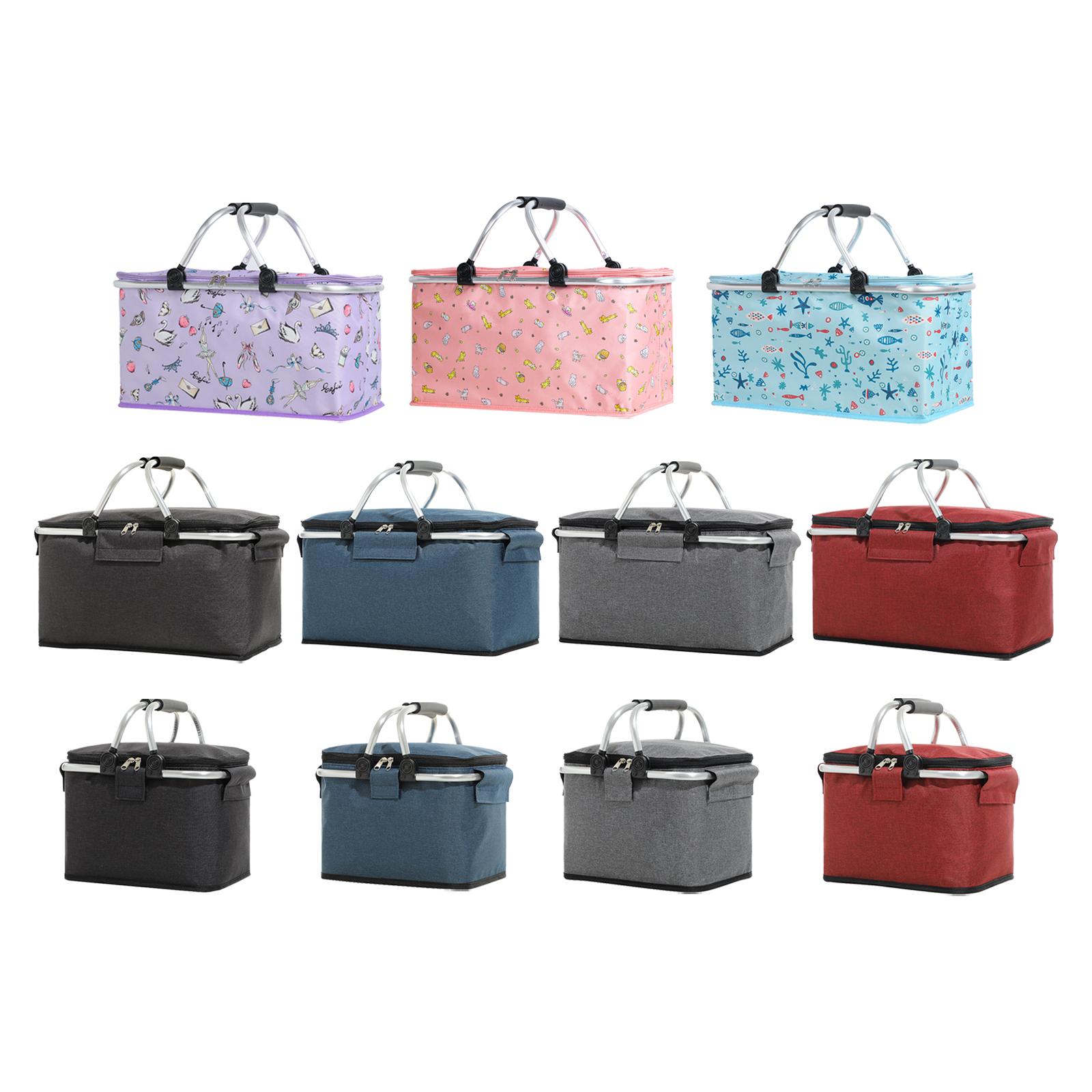 Large Size Picnic Basket Strong Aluminum Waterproof Collapsible Easy Storage Camping Picnicking Lake Trips Family Vacations Keeps Food Cold Gray 42x23x23cm