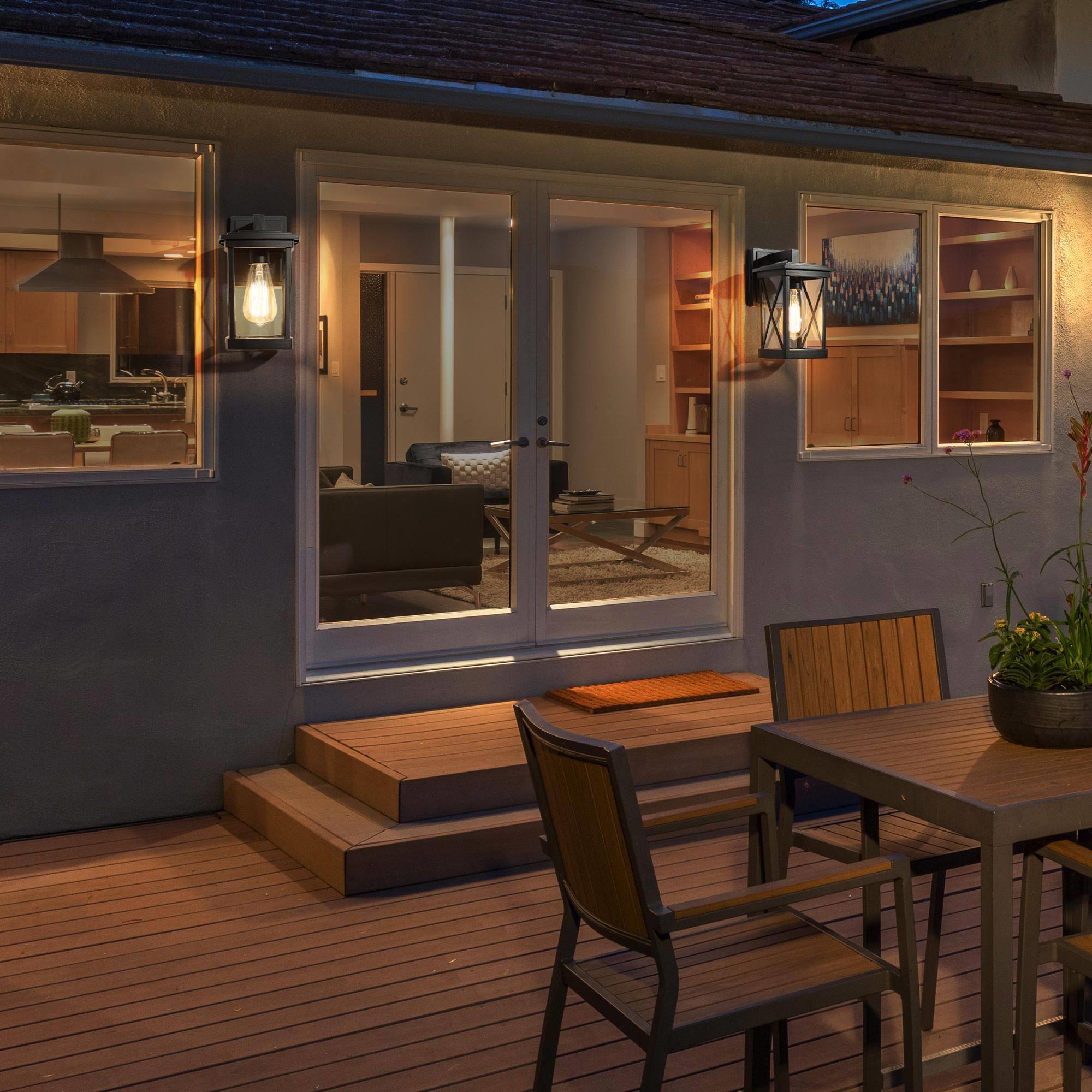 LNC Lans 2-Pack 11-in H Sandy Black Clear Glass Square Cage Modern/Contemporary Medium Base (E-26) Outdoor Wall Light,10.2"H