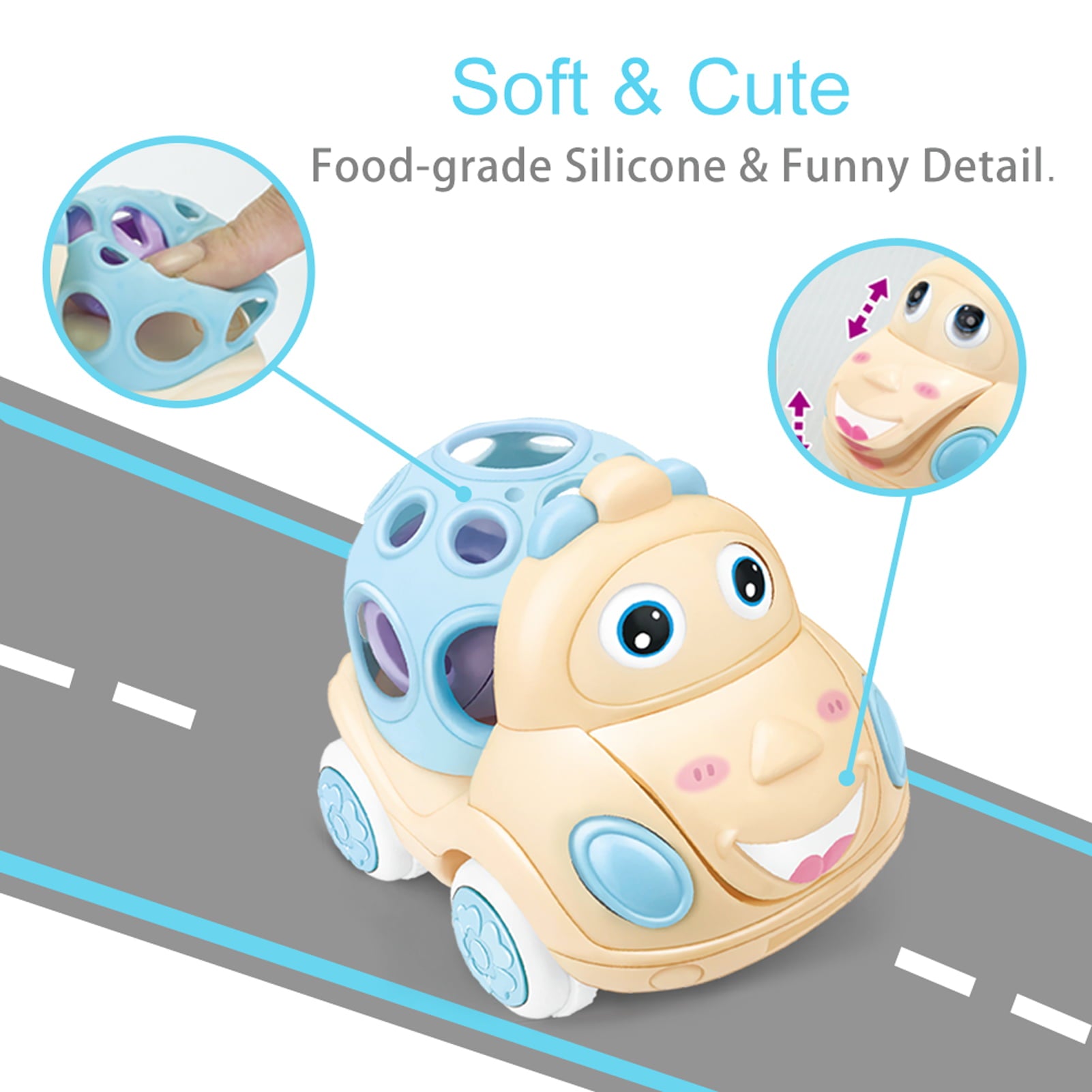 Baby Toy Cars for 1 Year Old， Toddler Soft Trucks Rattle Infant Toy 6-12 Months Boy Girl， 3 Pack Friction Powered Vehicle First Birthday for Kids